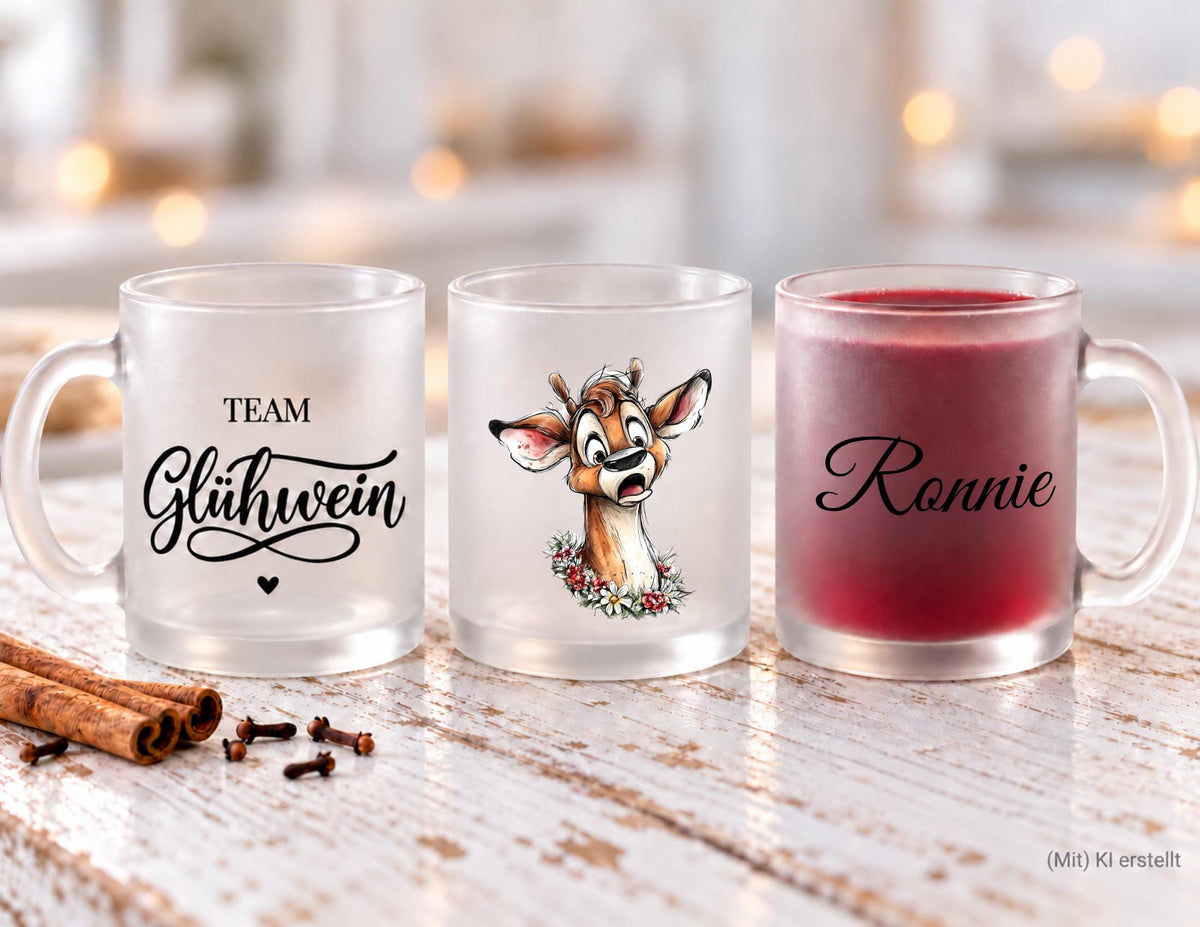 Personalisierte Glühweintasse mit Rentier – dein Name, dein Lieblingsmotiv