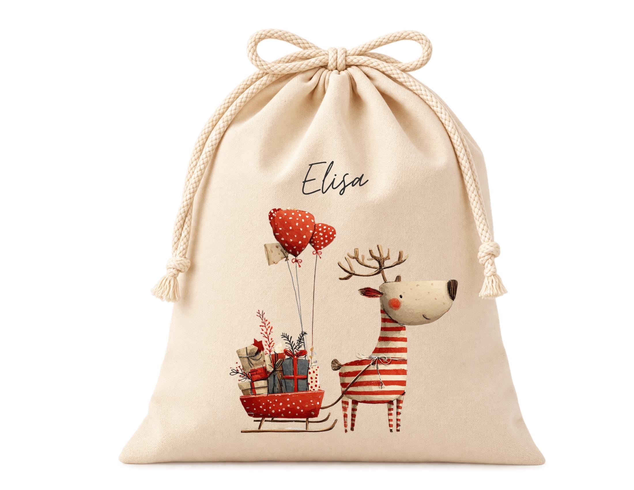 Personalisierter Geschenkbeutel mit Rentier-Motiv als Verpackung für Nikolaus, Wichteln, Weihnachten | 3 Größen | 12 Motive