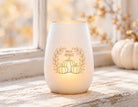 Herbst Windlicht „Hallo Herbst“ mit Kürbis Motiv – weißes Glaswindlicht mit Goldschein – gemütliche Herbstdeko Geschenkidee