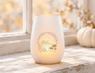 Herbst Windlicht „Hallo Herbst“ mit Kürbis Motiv – weißes Glaswindlicht mit Goldschein – gemütliche Herbstdeko Geschenkidee