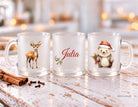 Personalisierte satinierte Glastasse | niedliche Weihnachtsmotive und dein Name | Teetasse