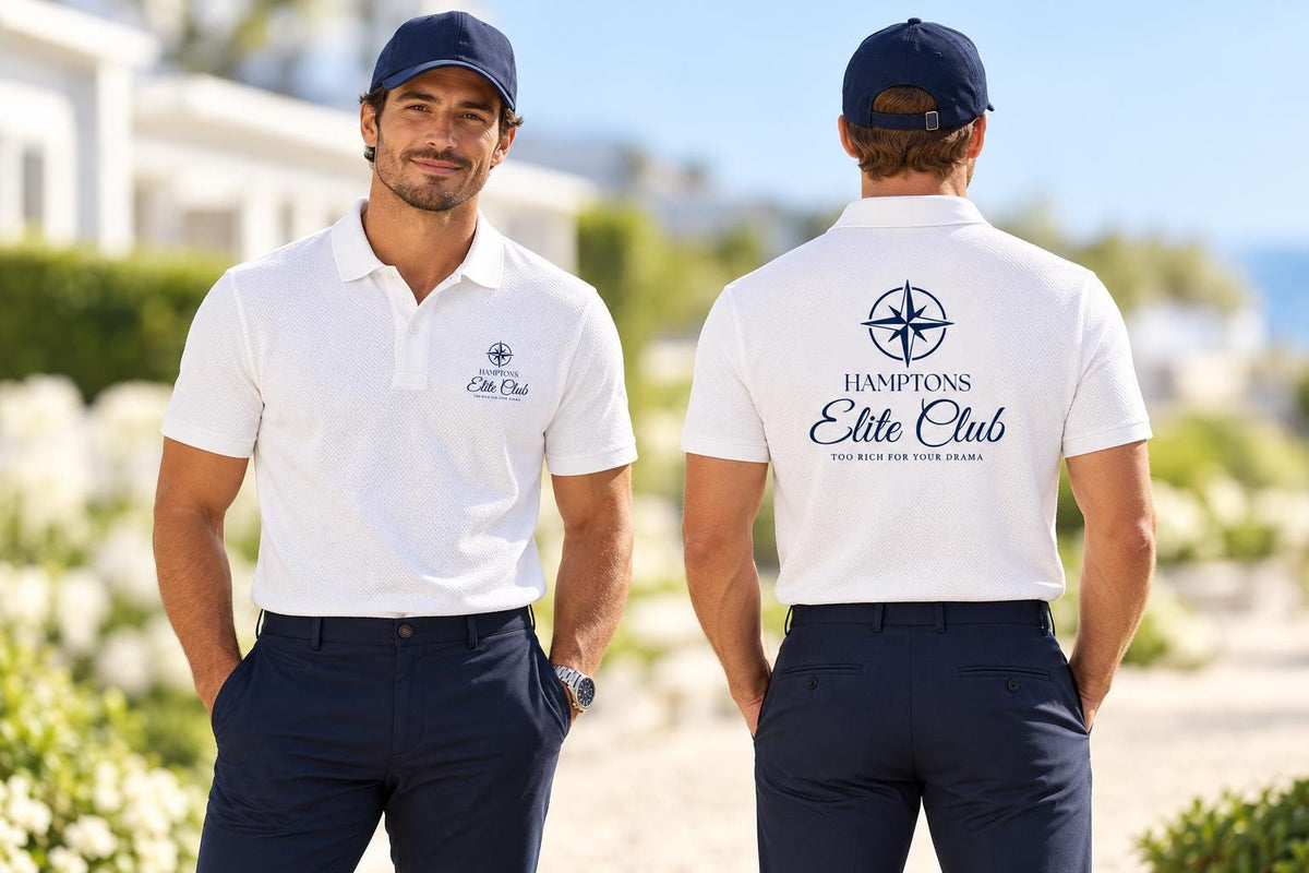 Hampton Elite Club Polo Shirt | Maritimes Unisex Poloshirt mit Kompass Motiv | Küstenlook Geschenk für Segler & Bootsliebhaber