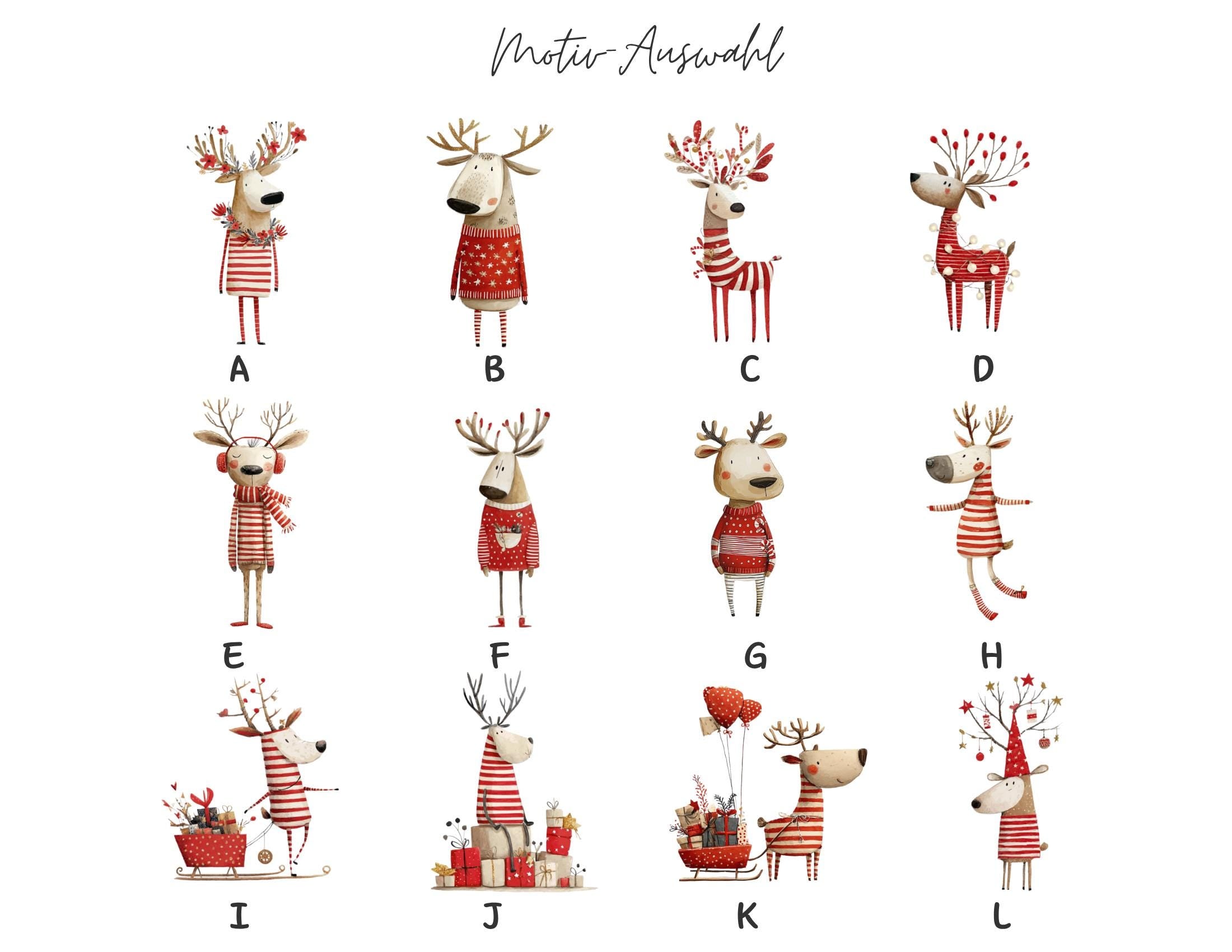 Personalisierter Geschenkbeutel mit Rentier-Motiv als Verpackung für Nikolaus, Wichteln, Weihnachten | 3 Größen | 12 Motive