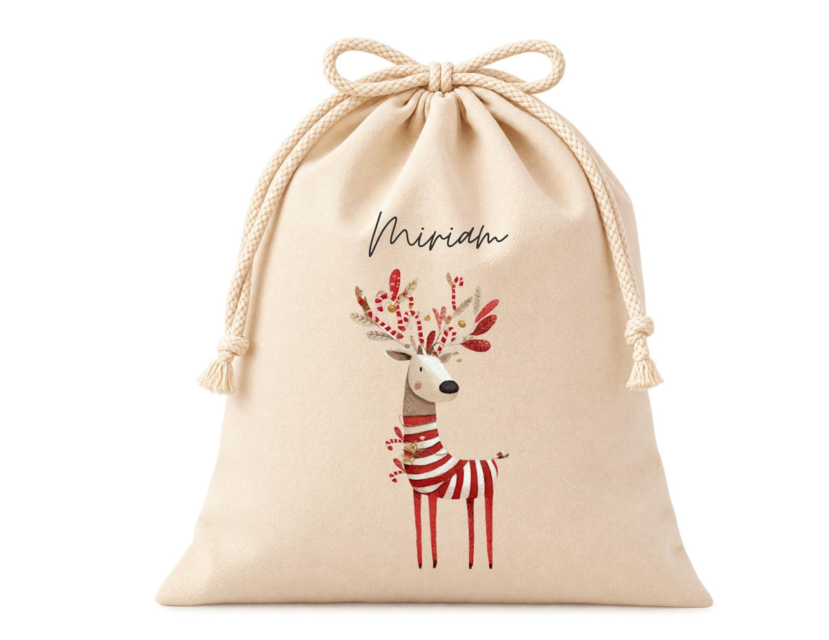 Personalisierter Geschenkbeutel mit Rentier-Motiv als Verpackung für Nikolaus, Wichteln, Weihnachten | 3 Größen | 12 Motive