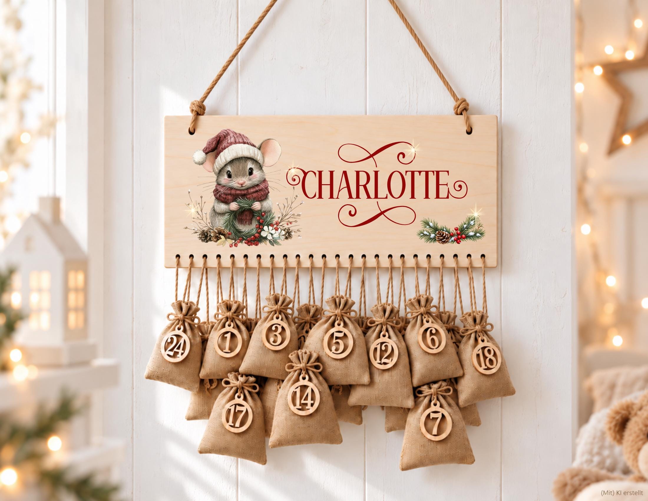 Personalisierbarer Adventskalender aus Holz | mit niedlichen Weihnachts-Mäusen – wiederverwendbar & liebevoll befüllbar