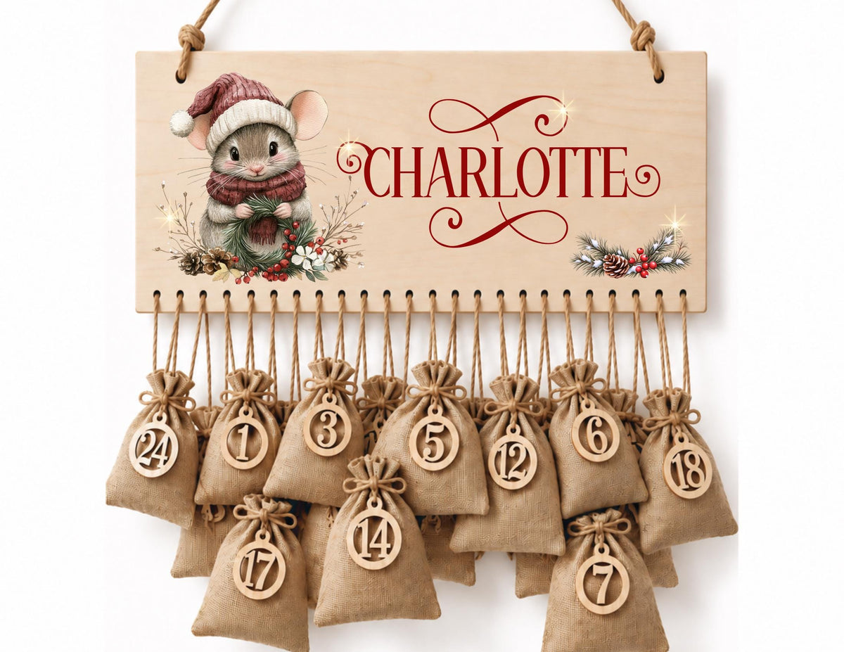 Personalisierbarer Adventskalender aus Holz | mit niedlichen Weihnachts-Mäusen – wiederverwendbar & liebevoll befüllbar