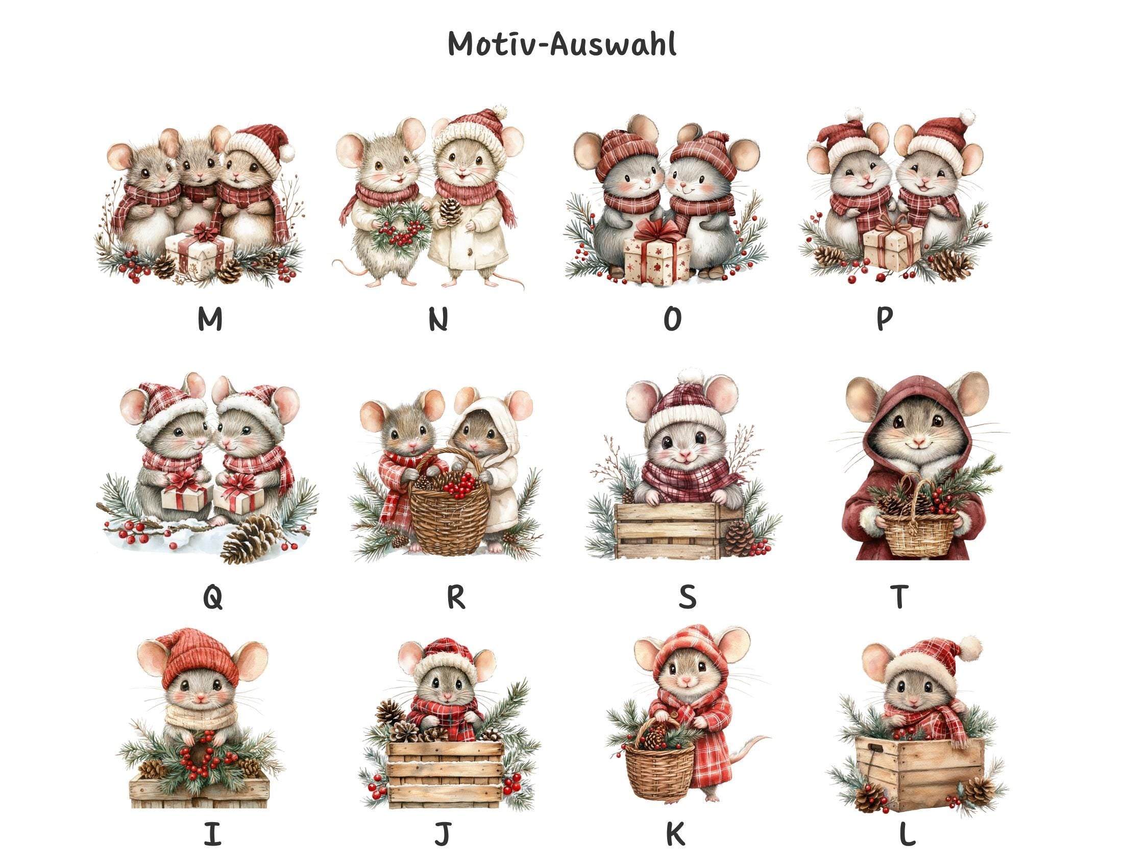 Personalisierbares Weihnachtskissen mit süßen Mäusen – Geschenk mit Namen & Wunschmotiv | Kissen mit Füllung | 24 Motive zur Auswahl