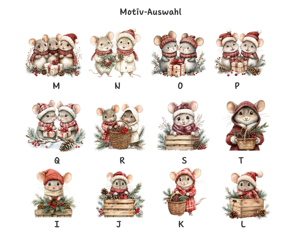 Personalisierbares Weihnachtskissen mit süßen Mäusen – Geschenk mit Namen & Wunschmotiv | Kissen mit Füllung | 24 Motive zur Auswahl