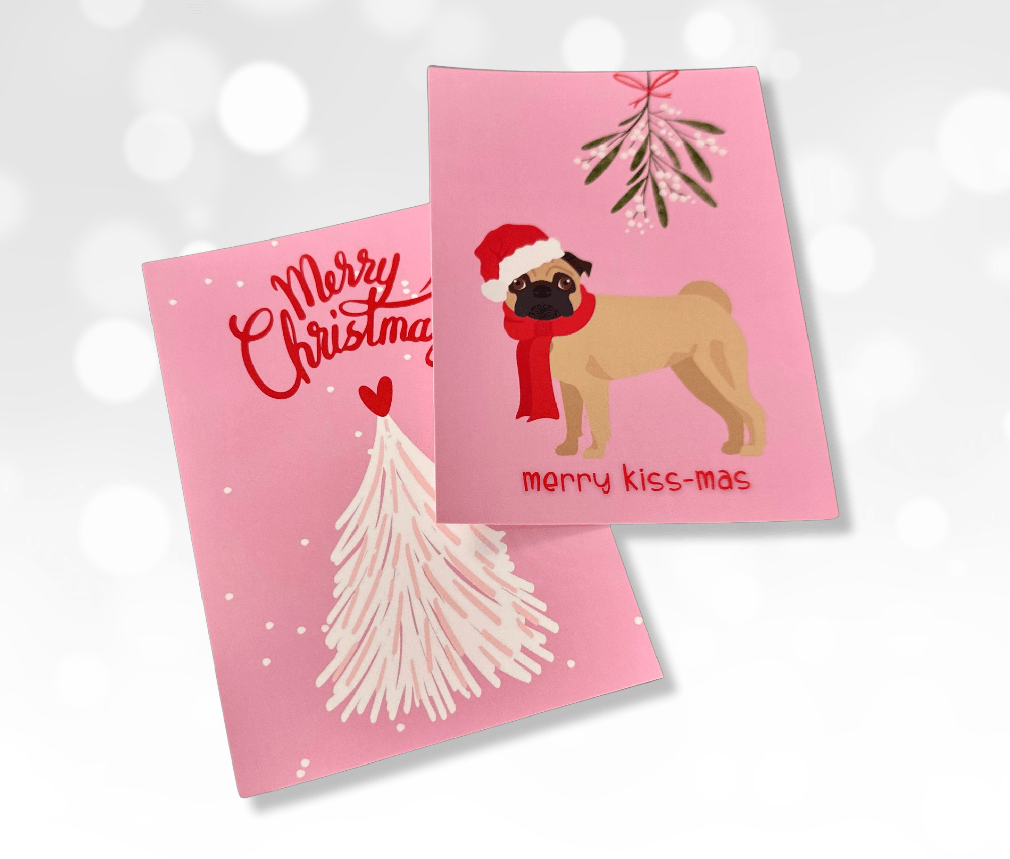 Karte Weihnachten in pink | Mops oder Weihnachtstanne - Roo's Gift Shop