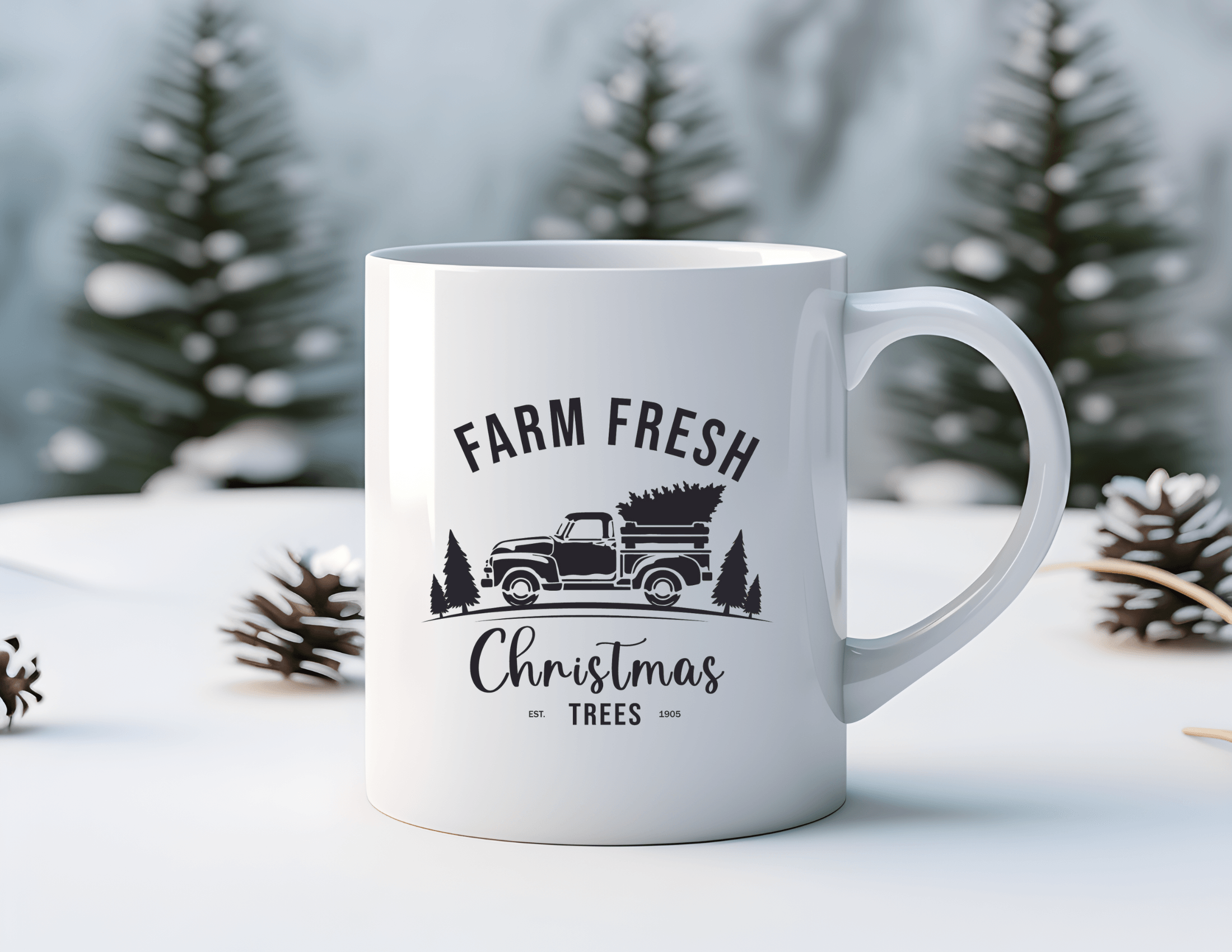 Keramiktasse | Weihnachtsmotiv | Farm Fresh Trees - Roo's Gift Shop