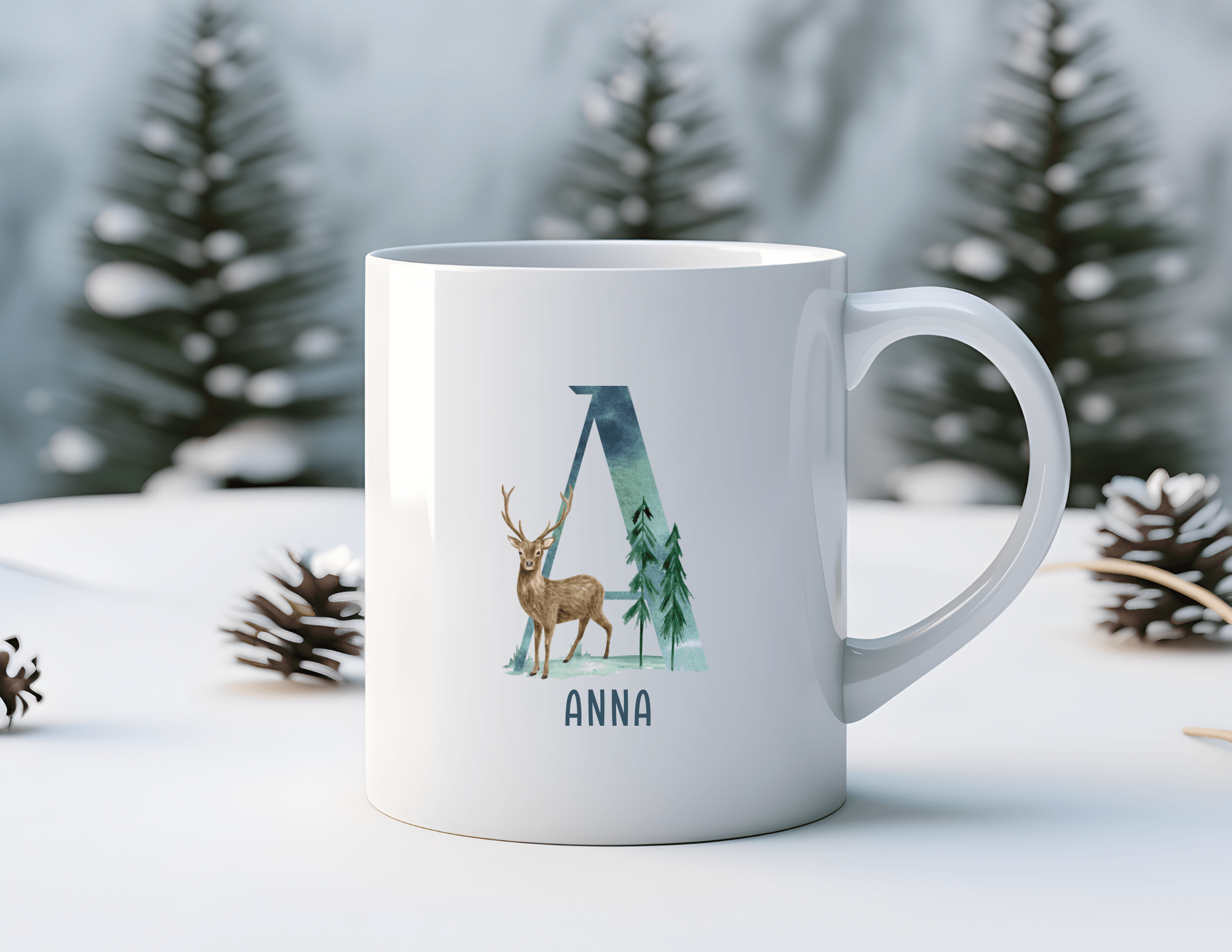 Keramiktasse | Winter Buchstabe | personalisierbar XMAS - Roo's Gift Shop