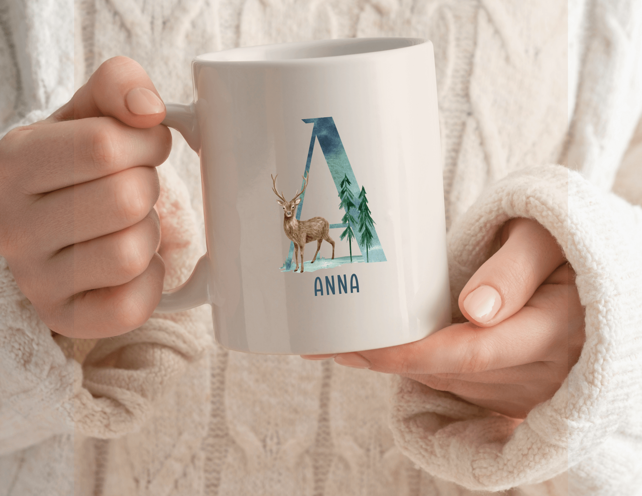 Keramiktasse | Winter Buchstabe | personalisierbar XMAS - Roo's Gift Shop