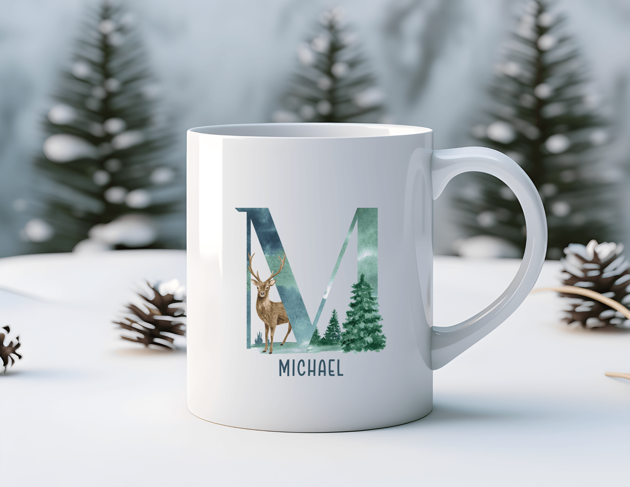 Keramiktasse | Winter Buchstabe | personalisierbar XMAS - Roo's Gift Shop