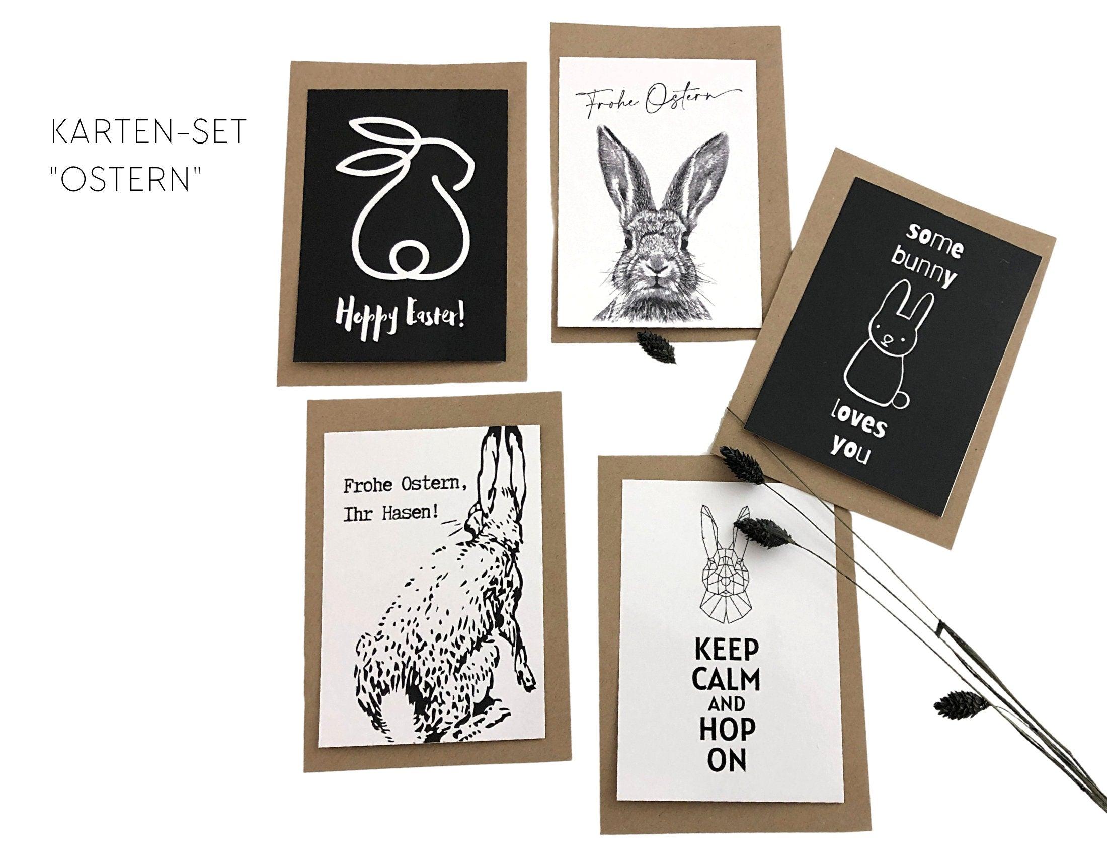 Oster Karten | Ostergruß | Grußkarte Hase | A6 | Umschlag Kraftpapier | einzeln oder im Set - Roo's Gift Shop