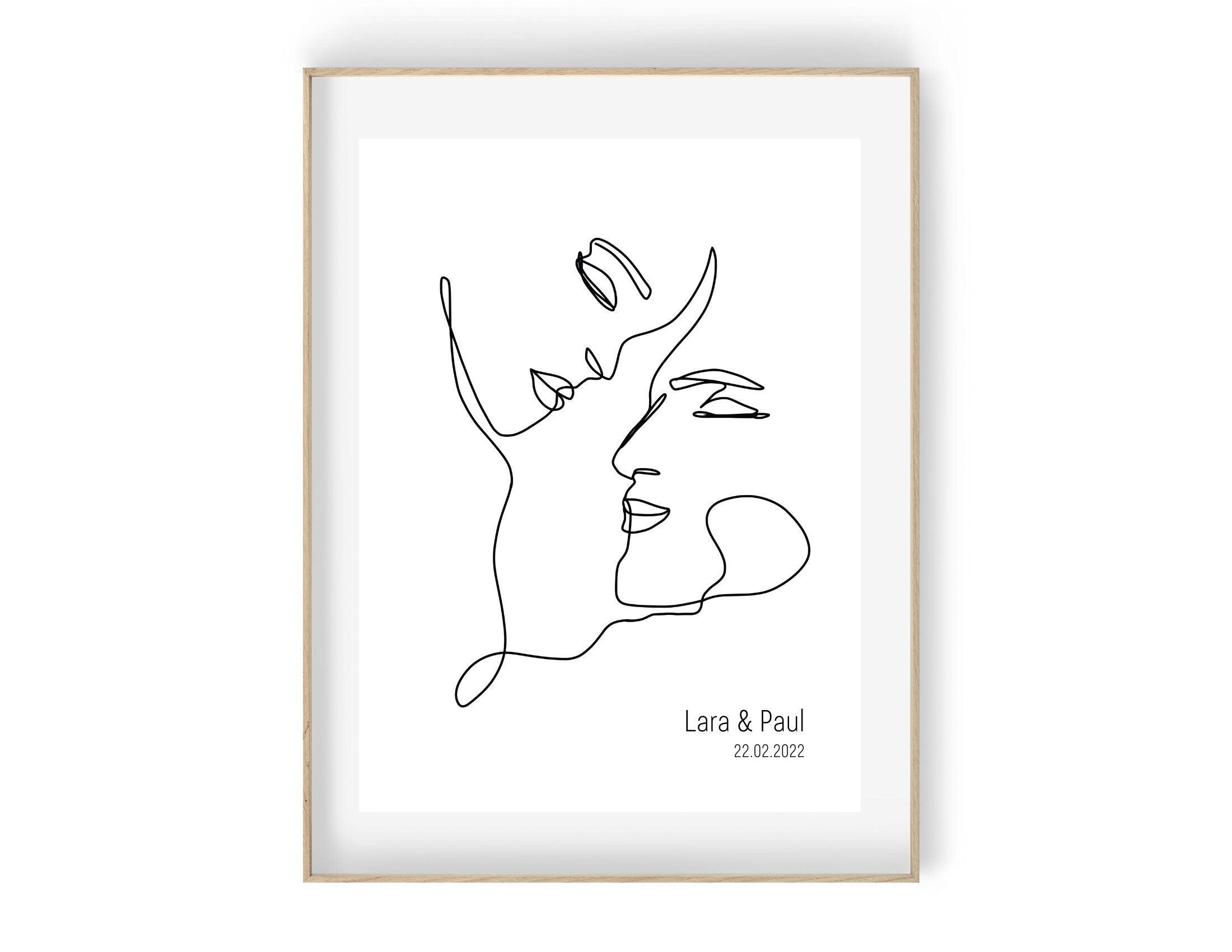 Poster | Hochzeit | One Line Art | Liebende | personalisiert - Roo's Gift Shop