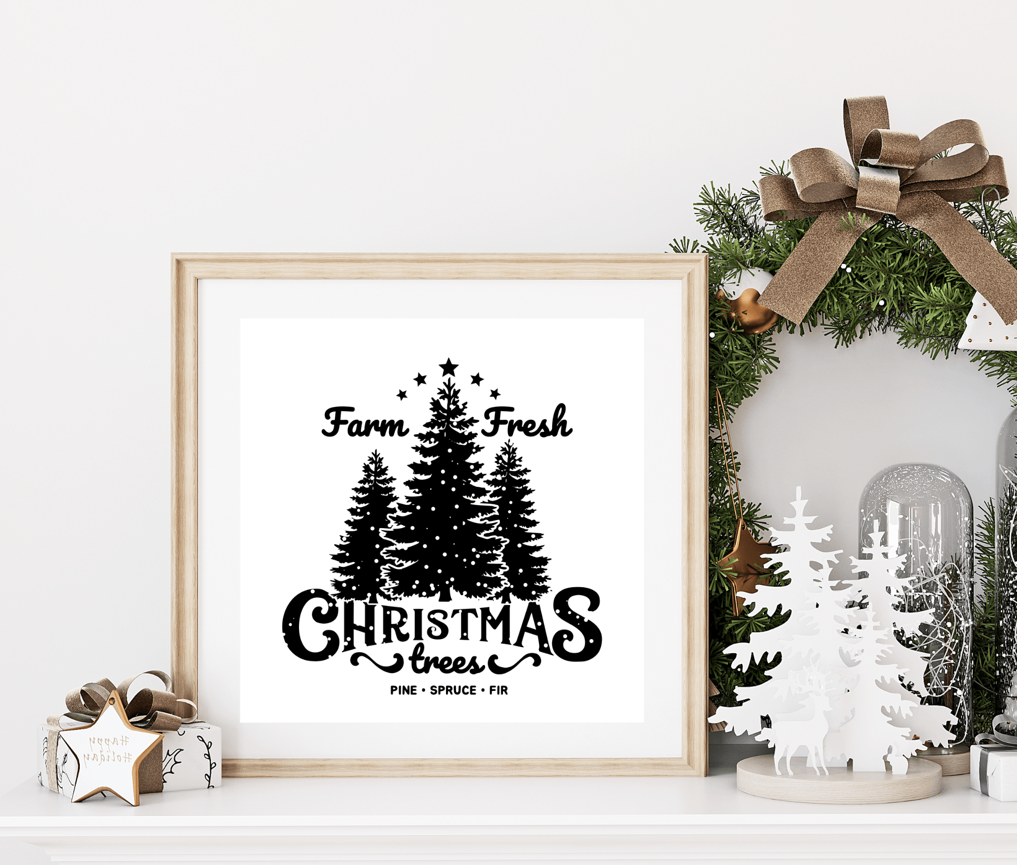 Poster Weihnachten | Farm House Stil | schwarz weiß - Roo's Gift Shop