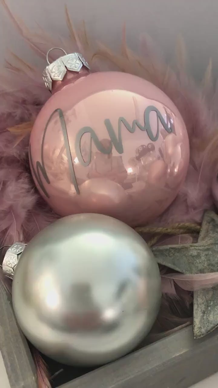 Personalisierte Weihnachtskugel | 12, 8 oder 6 cm Durchmesser | rosa blush rosé pink | matt und glänzend