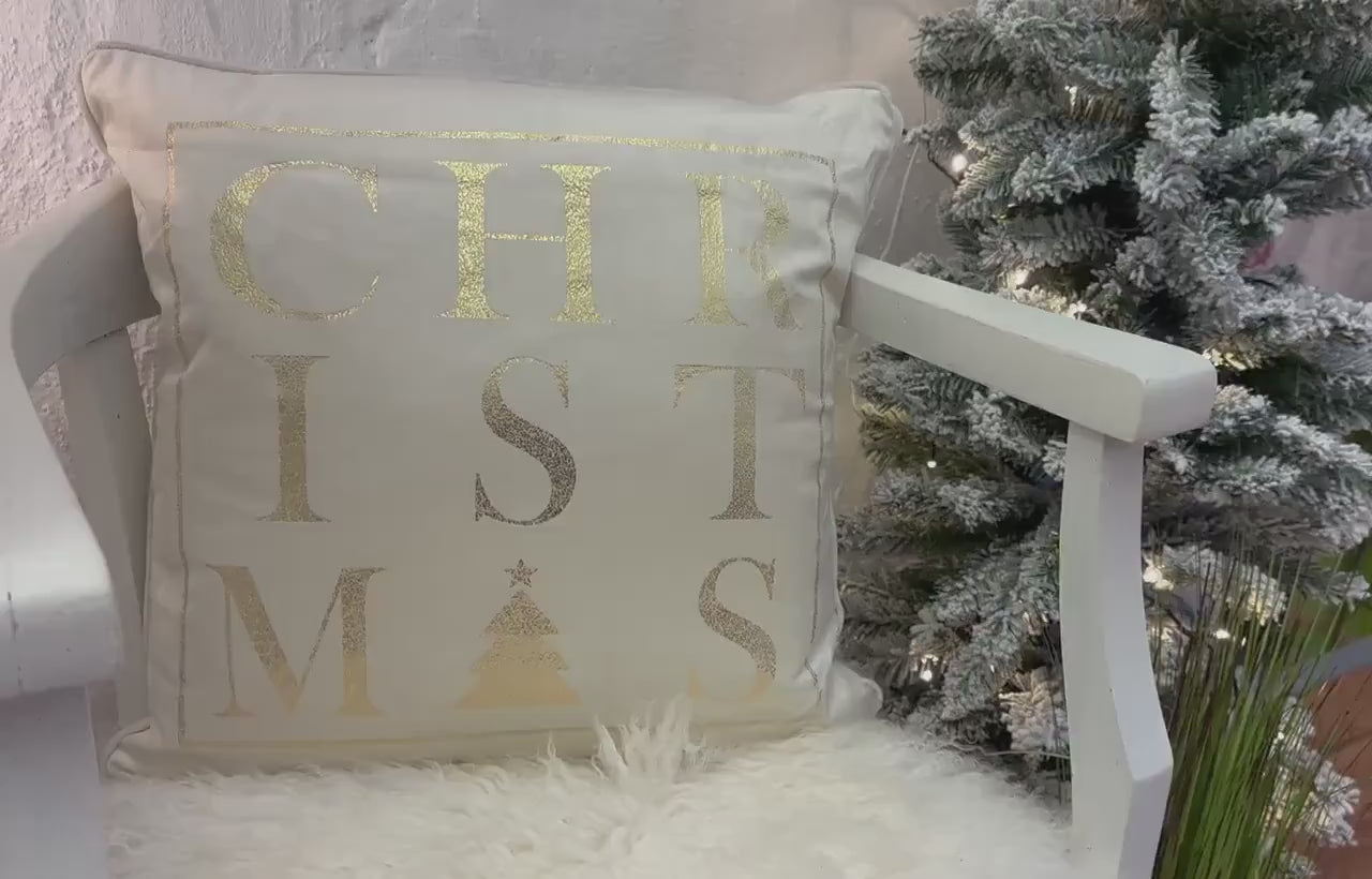Kissen | Weihnachten | Tanne | Christmas | Samt creme gold