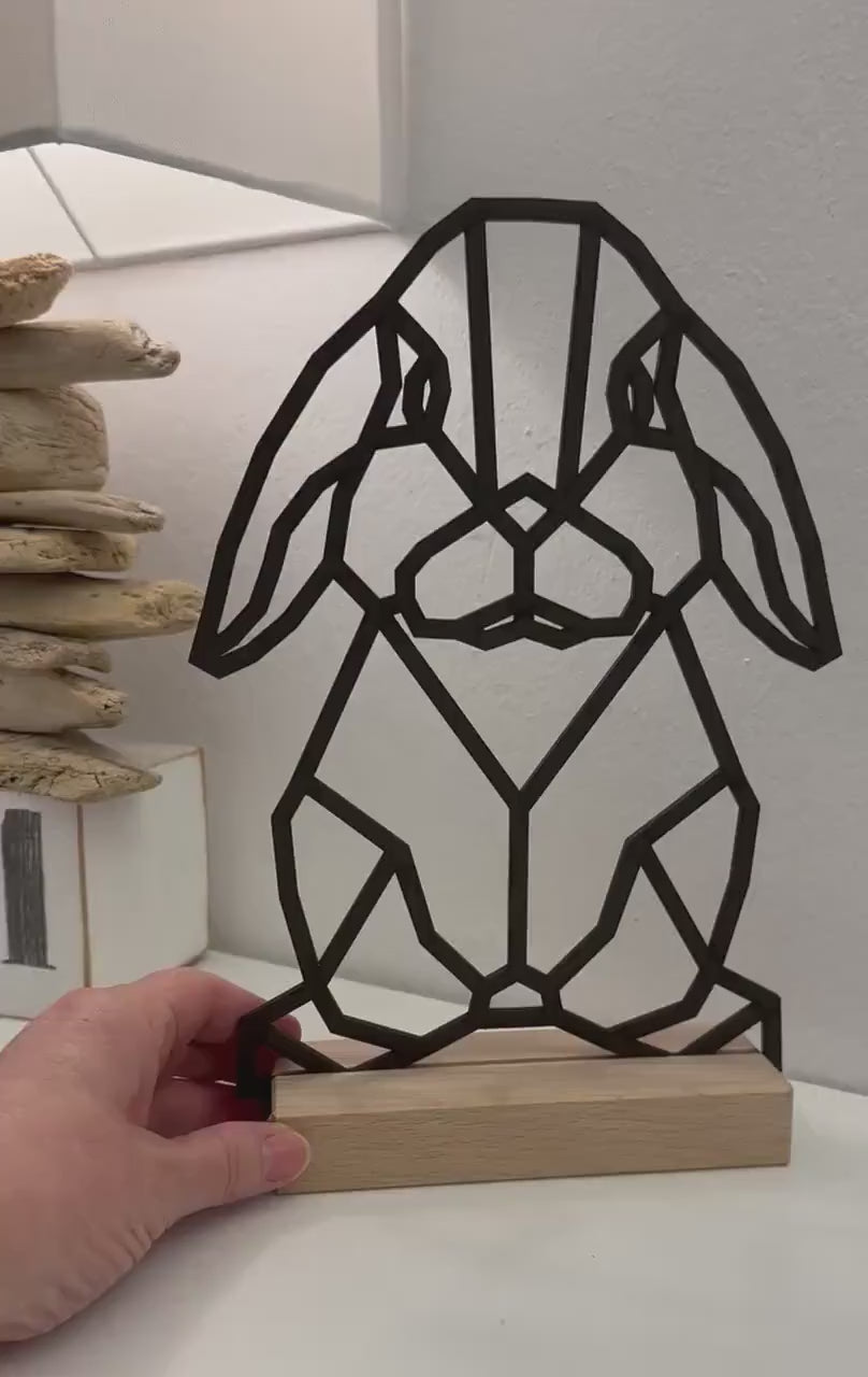 Großer Geometrischer Hase | schwarzes Holz | Ostern | Holztier Dekor Osterhase