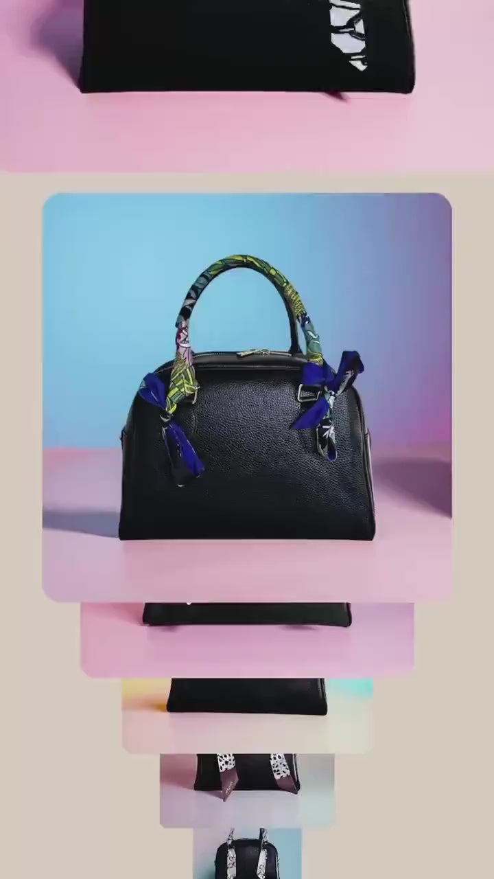 Twilly: seidiges Band | schmaler Schal in weiß mit schwarzen Flecken für Handtasche, als Halstuch oder Armband | Dalmatiner