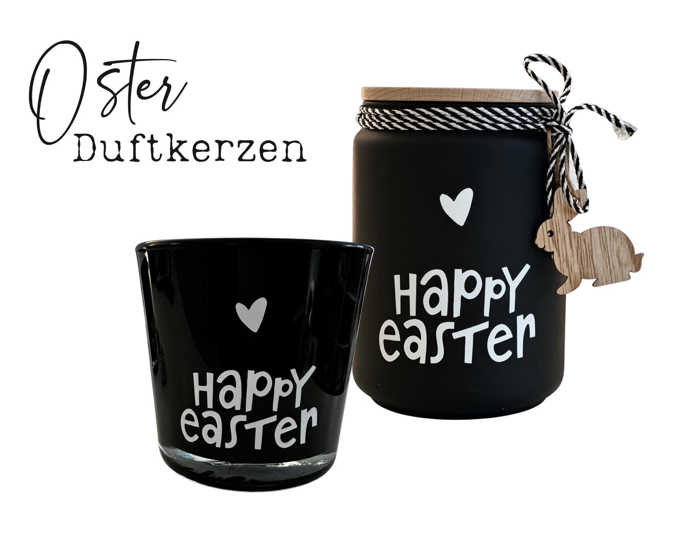 Schwarze Duftkerze im Glas | Happy Easter | Deko Geschenkidee | Mitbringsel Ostern - Roo's Gift Shop
