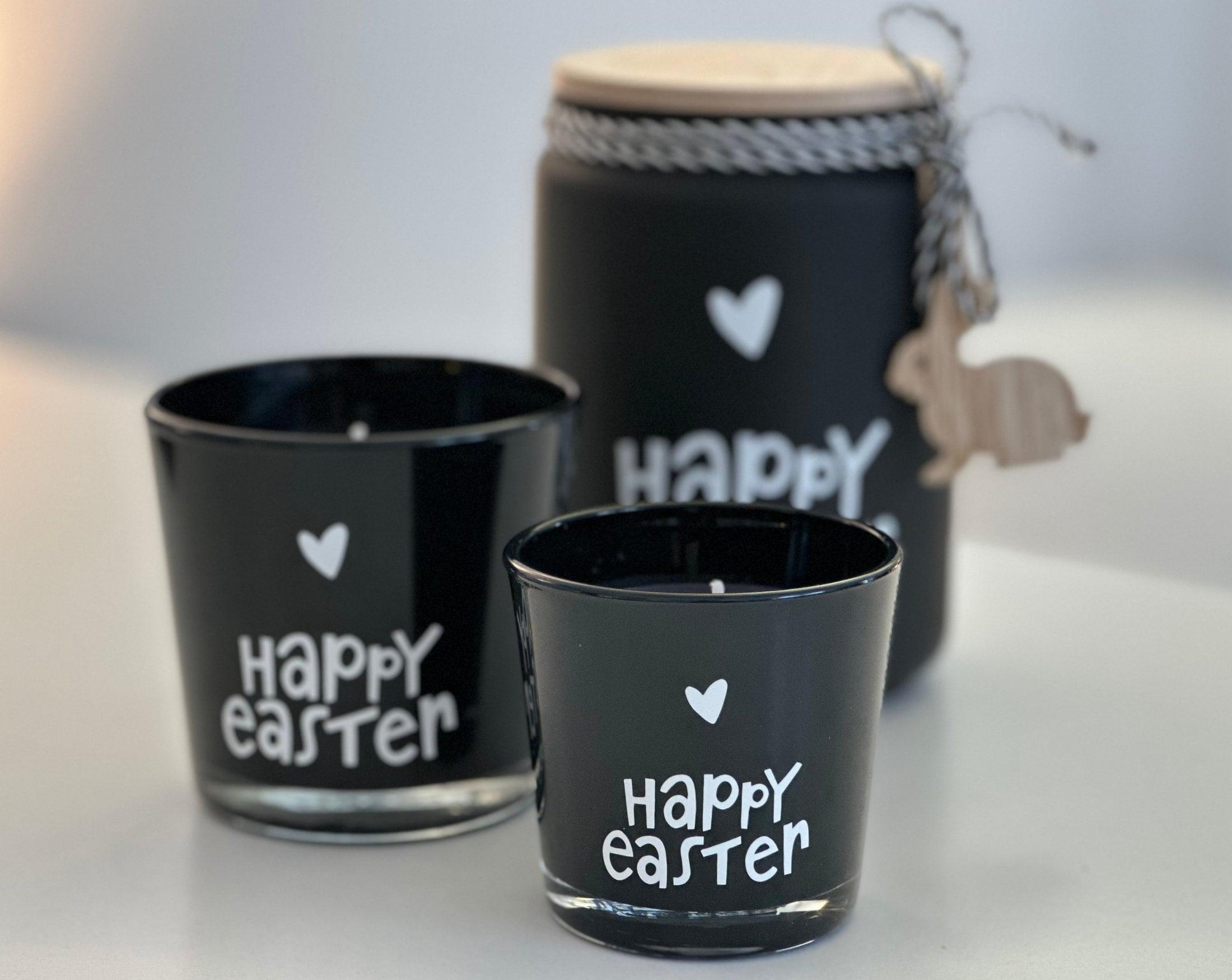 Schwarze Duftkerze im Glas | Happy Easter | Deko Geschenkidee | Mitbringsel Ostern - Roo's Gift Shop