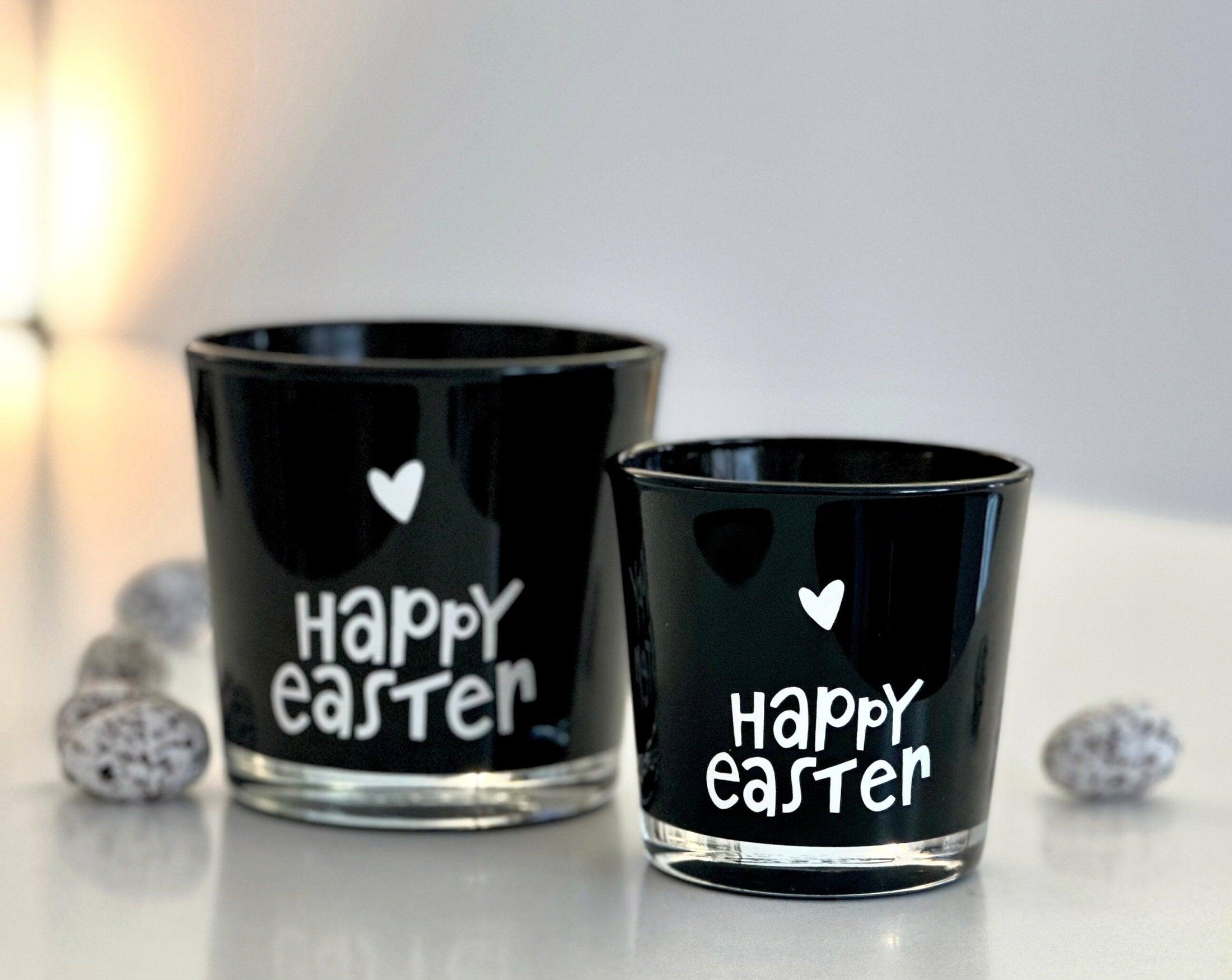 Schwarze Duftkerze im Glas | Happy Easter | Deko Geschenkidee | Mitbringsel Ostern - Roo's Gift Shop