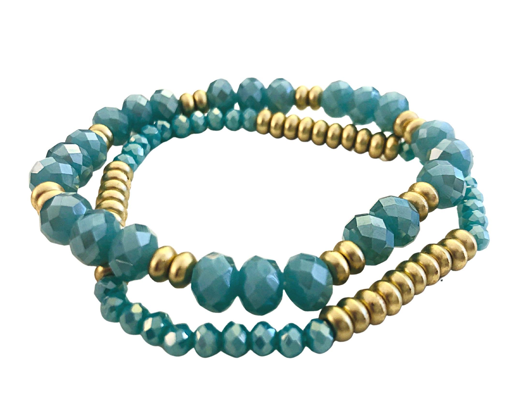 Armband | 2er Set | elastisch | türkis gold - Roo's Gift Shop