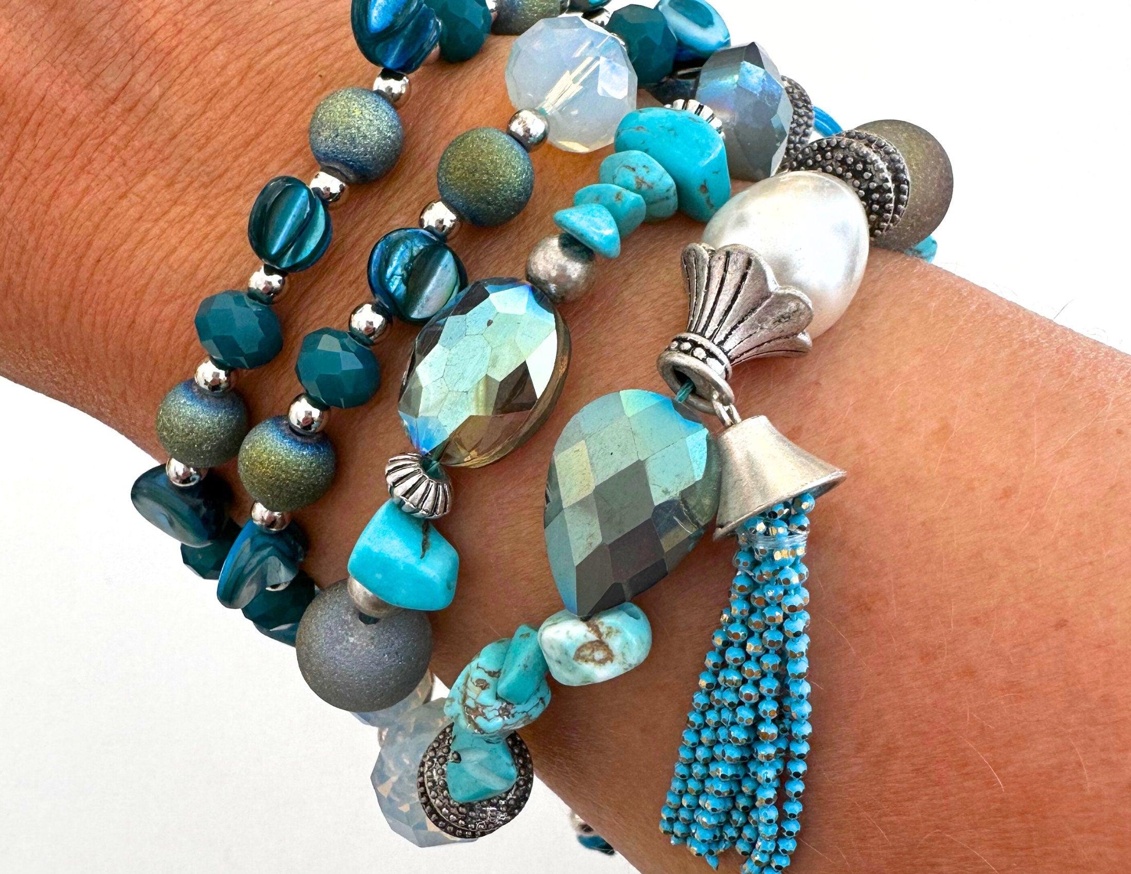 Armband | Ibiza Style | türkis silber | Makrameeknoten - Roo's Gift Shop