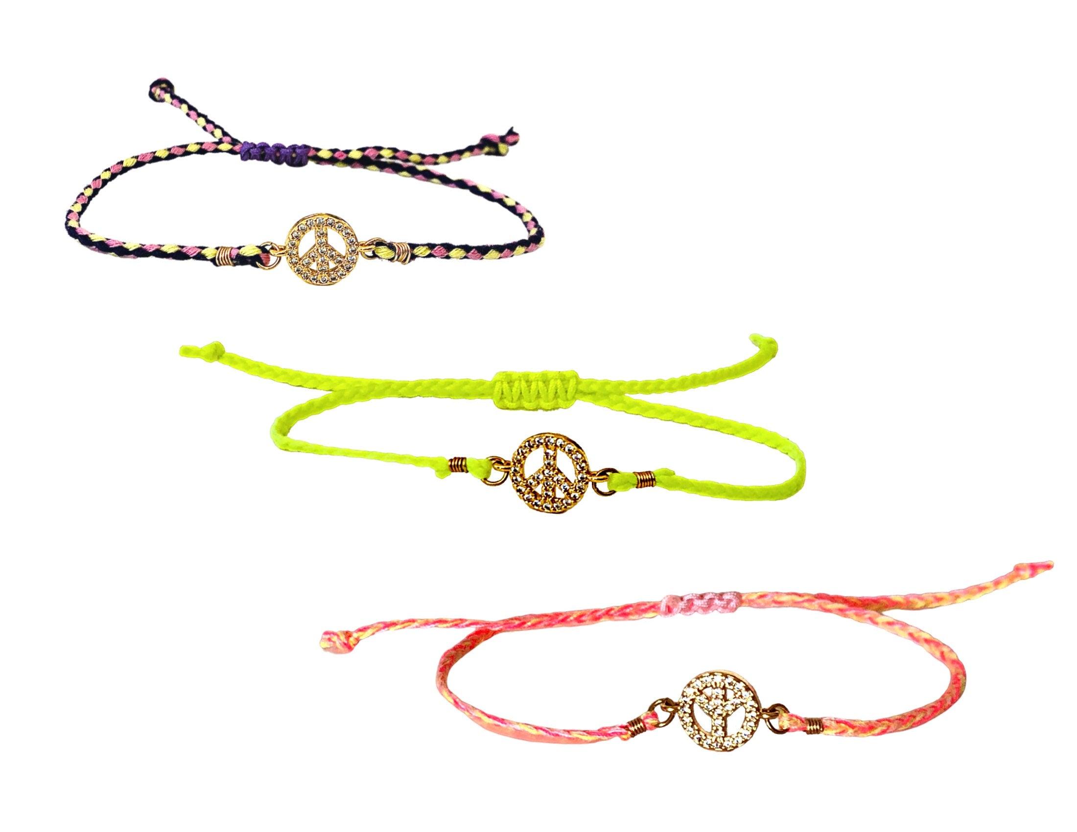 Armband PEACE | neon gelb | Zirkonia Peacezeichen - Roo's Gift Shop