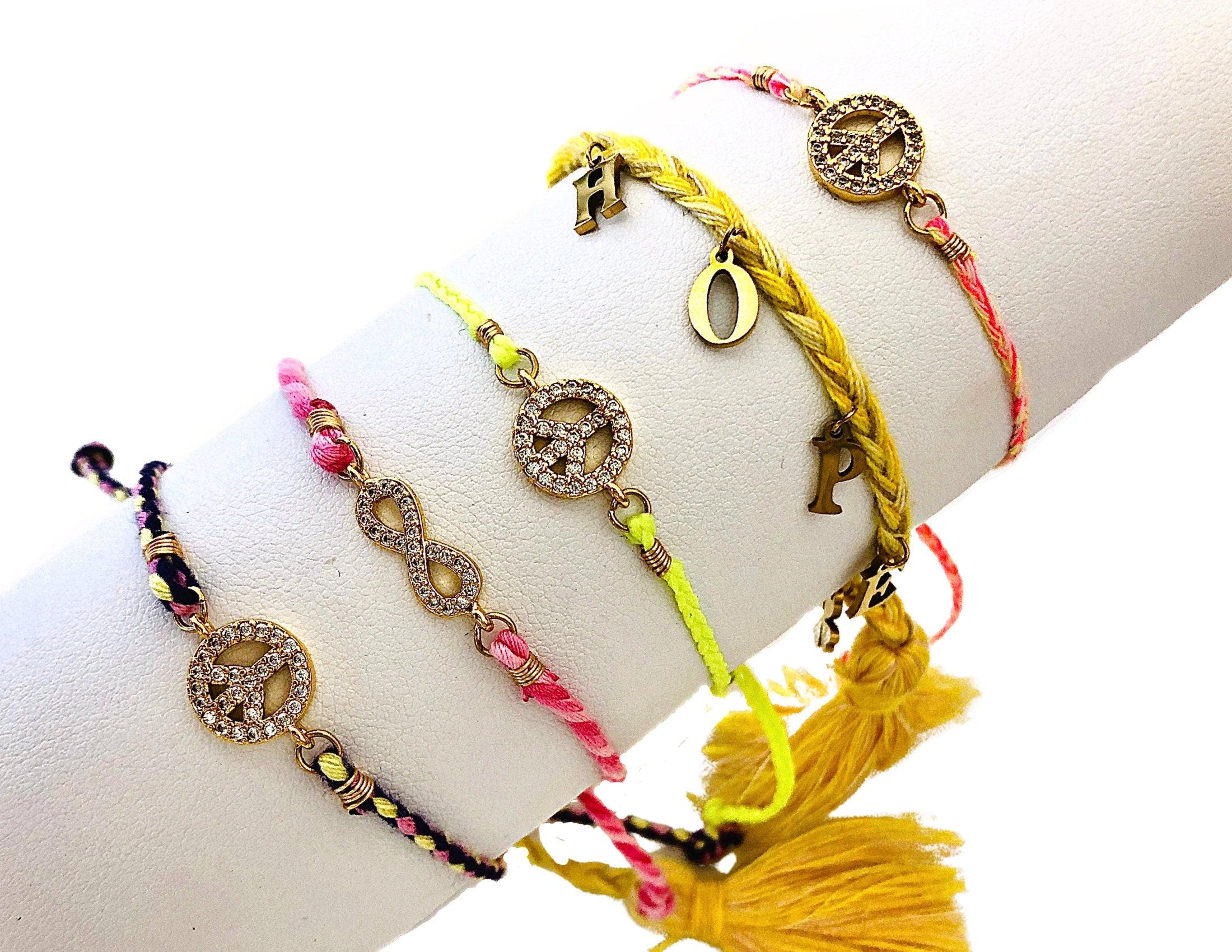 Armband PEACE | neon gelb | Zirkonia Peacezeichen - Roo's Gift Shop