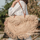 Beige Umhängetasche mit Fransen Strandtasche Einkaufstasche SUMBAWA - Roo's Gift Shop