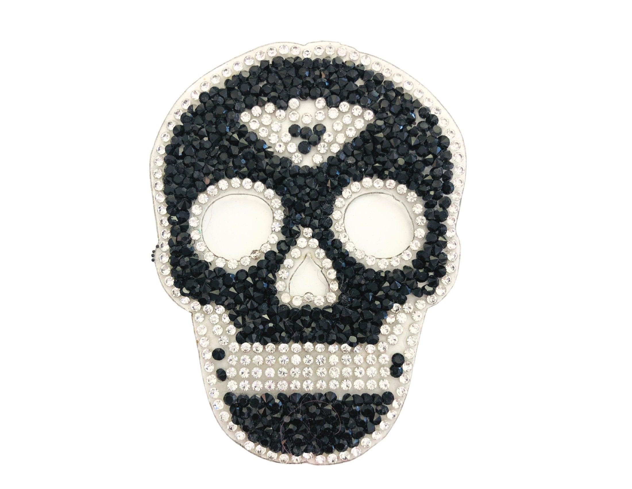 Bügelbild Strass | Patch Hotfix | schwarzer Totenkopf - Roo's Gift Shop