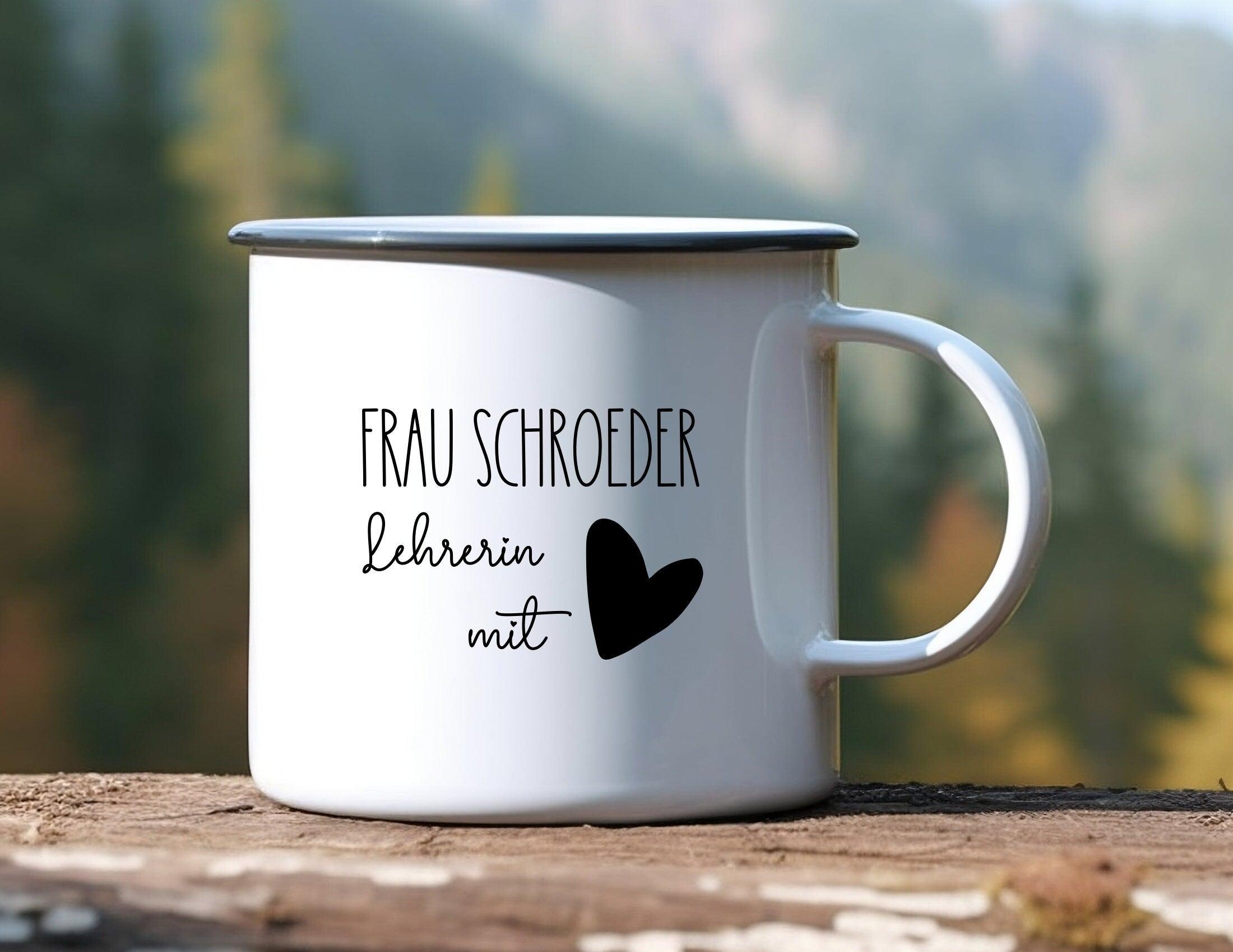 Emaille Tasse | Lehrerin mit Herz | Abschiedsgeschenk - Roo's Gift Shop