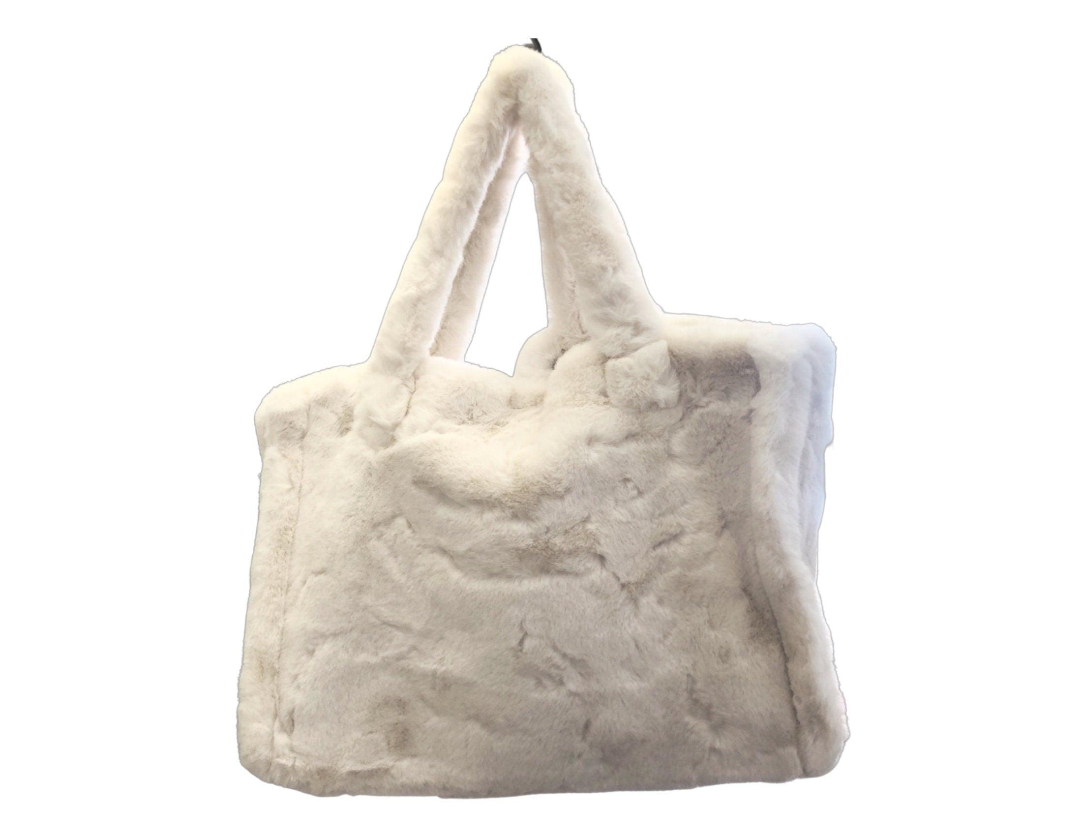 Fell Tasche | beige, creme, wollweiß | große Plüsch Handtasche - Roo's Gift Shop