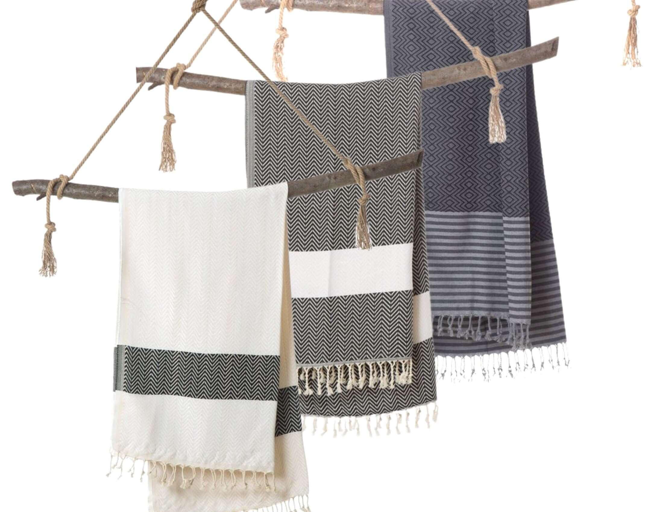 Hamamtuch | Handtuch | beige, grau und schwarz - Roo's Gift Shop