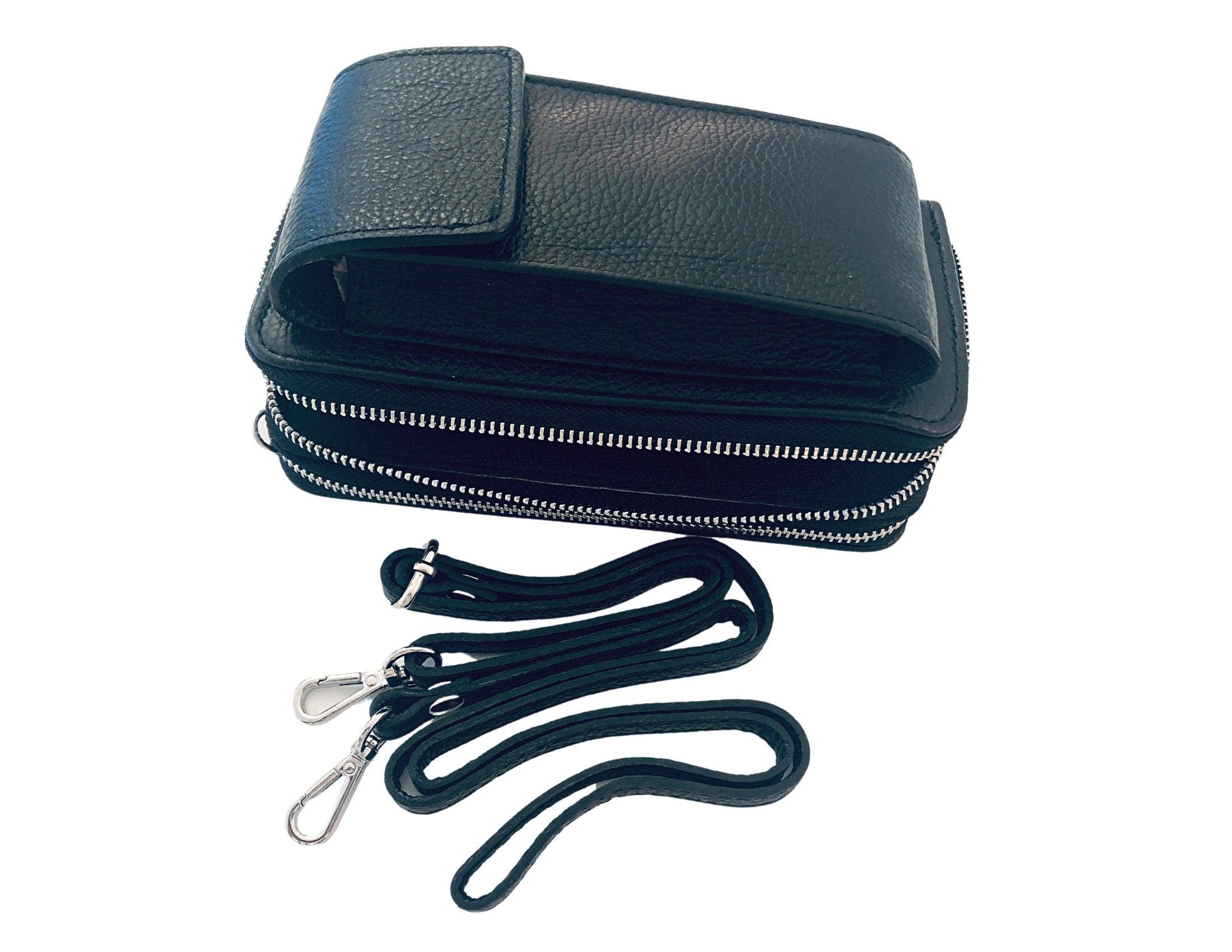 Handyportemonnaie | Doppelt | Echt Leder | schwarz - Roo's Gift Shop