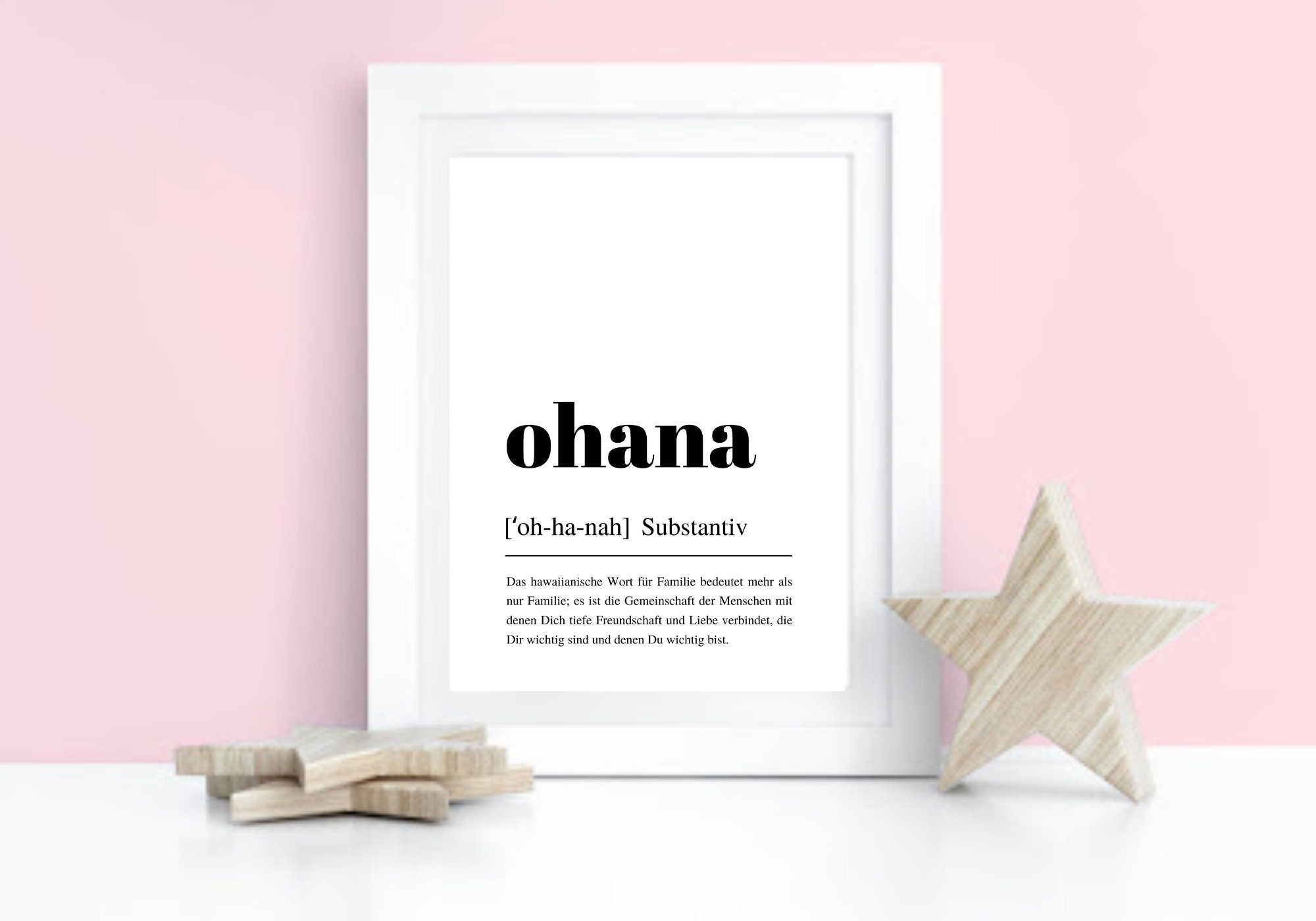 Design Poster | OHANA | Deutsche Definition Wörterbuch | Digital Print | Typo Bild | gerahmter Druck | Duden Lautschrift | Familie Freunde