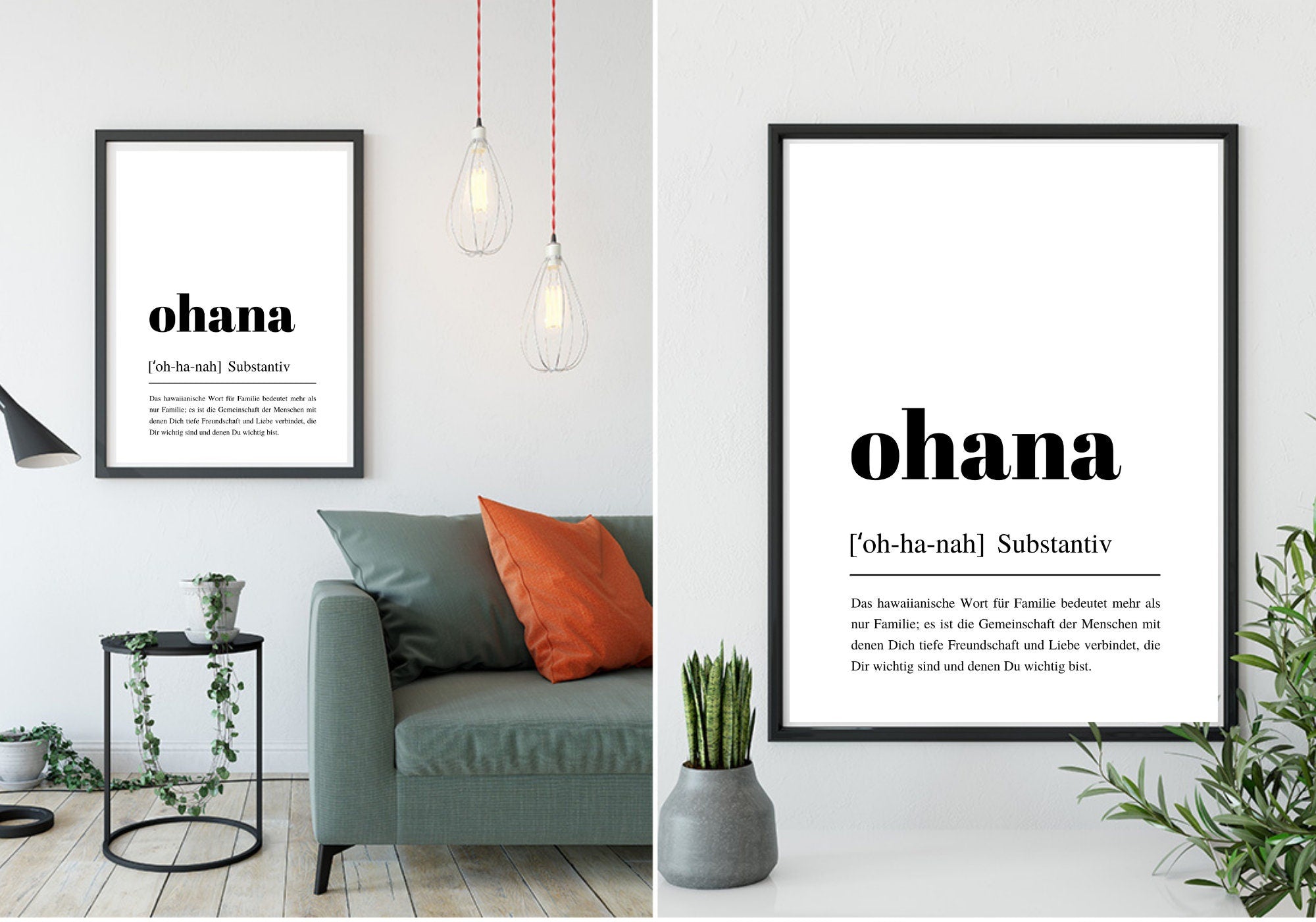 Design Poster | OHANA | Deutsche Definition Wörterbuch | Digital Print | Typo Bild | gerahmter Druck | Duden Lautschrift | Familie Freunde
