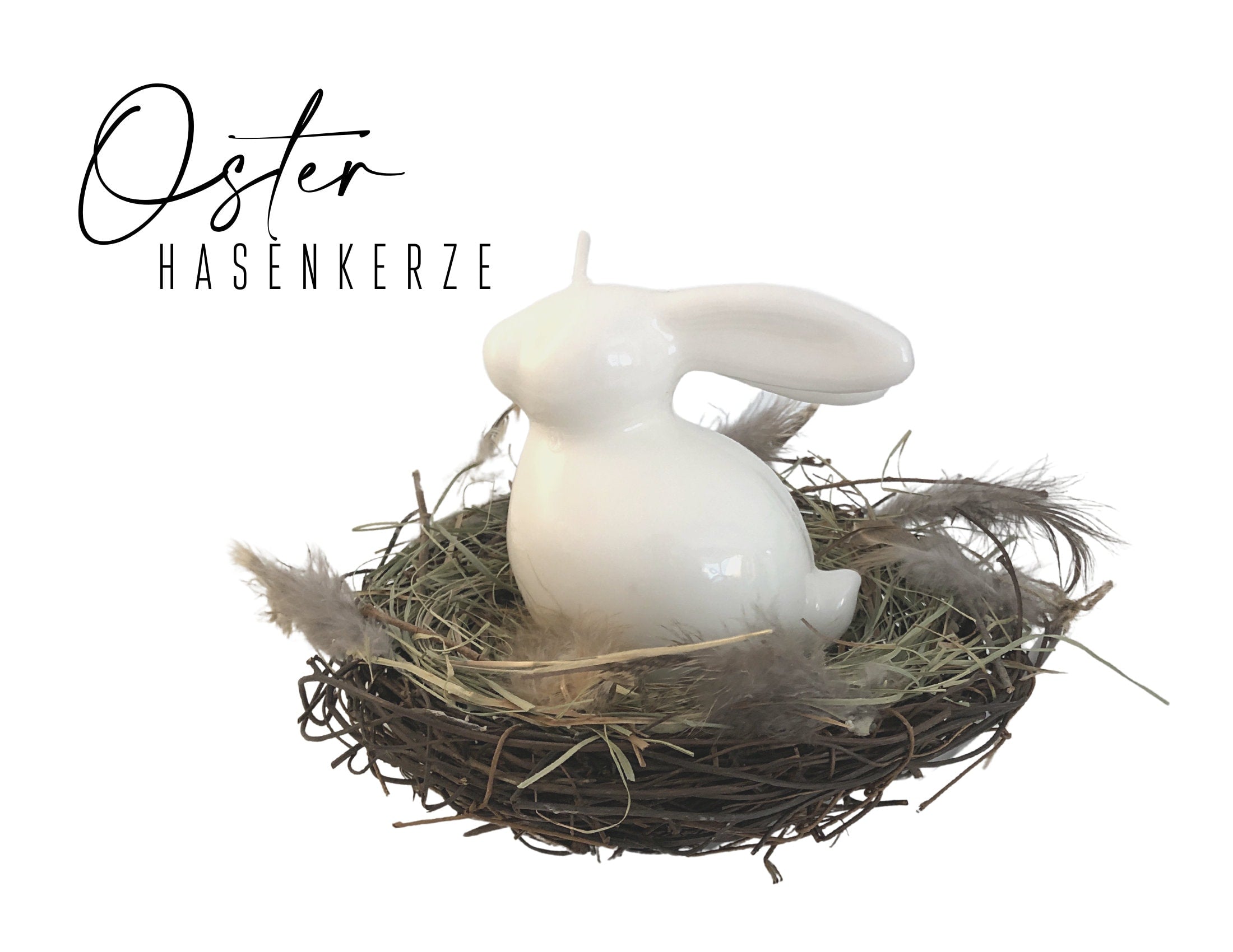 Osternest mit Hase | Hasenkerze | weißer Hase | skandinavisch Ostern | Osterdeko