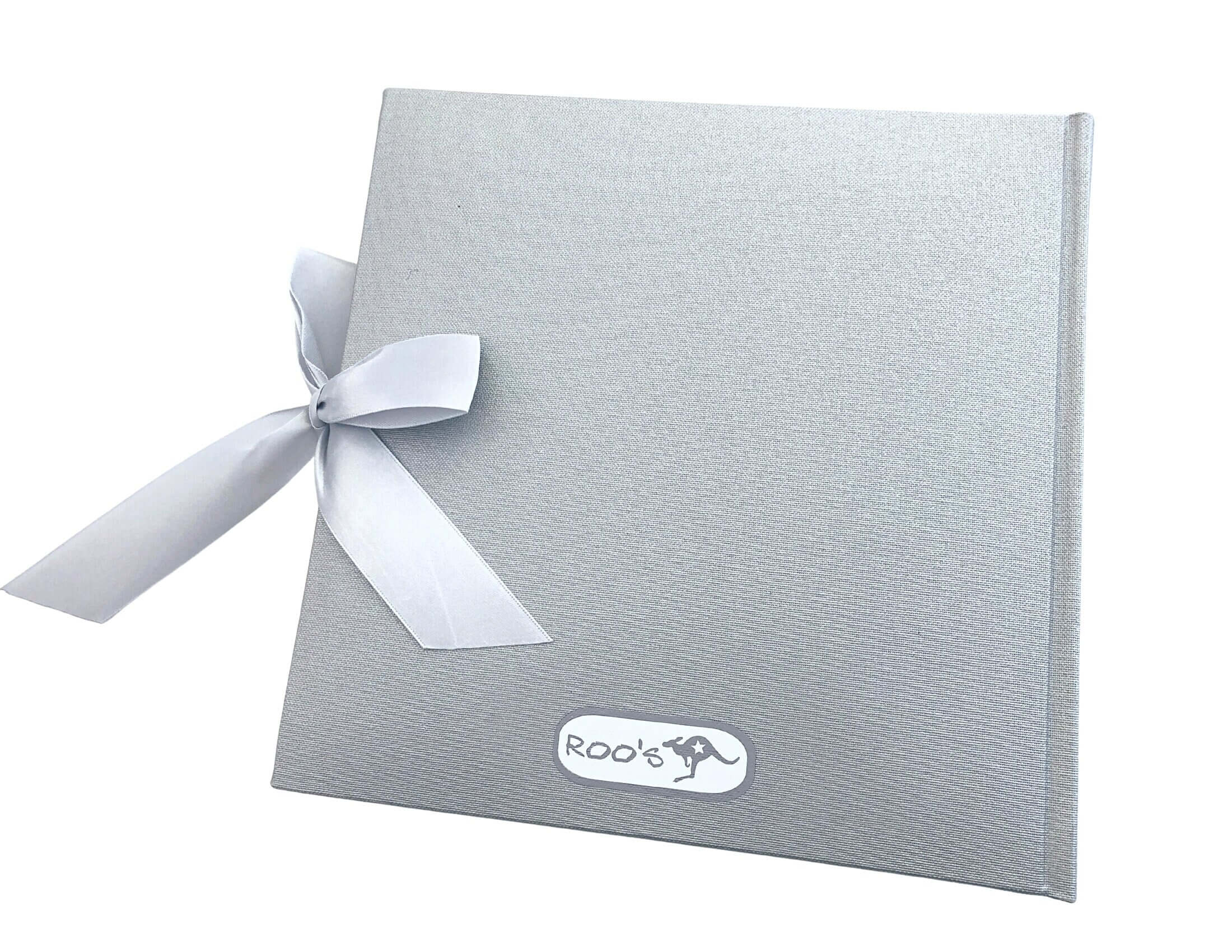 Baby Album | personalisierbar | silbernes Fotoalbum mit dem Namen des Babys | Schleife