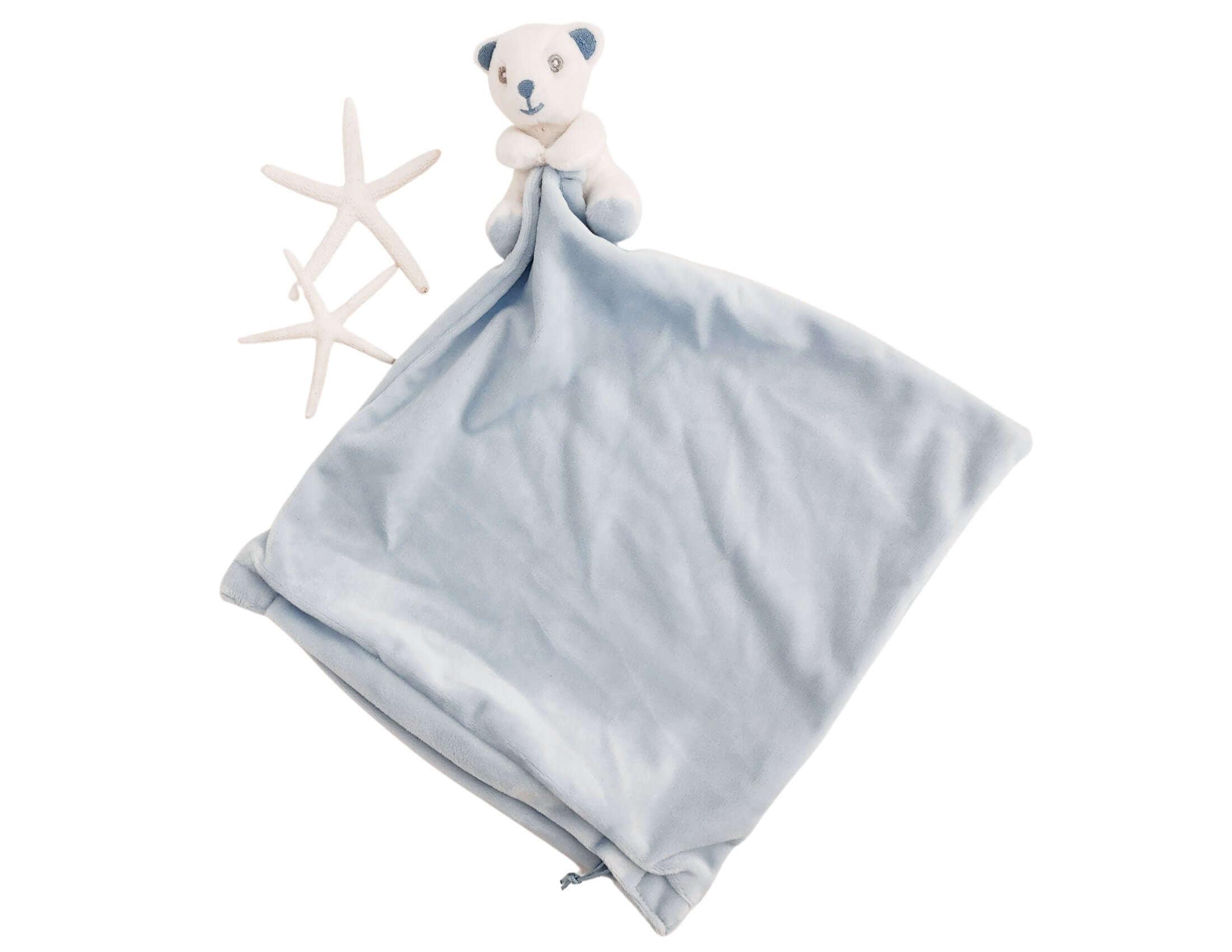 Kissen Bär | Rassel | hellblau | personalisierbar - Roo's Gift Shop