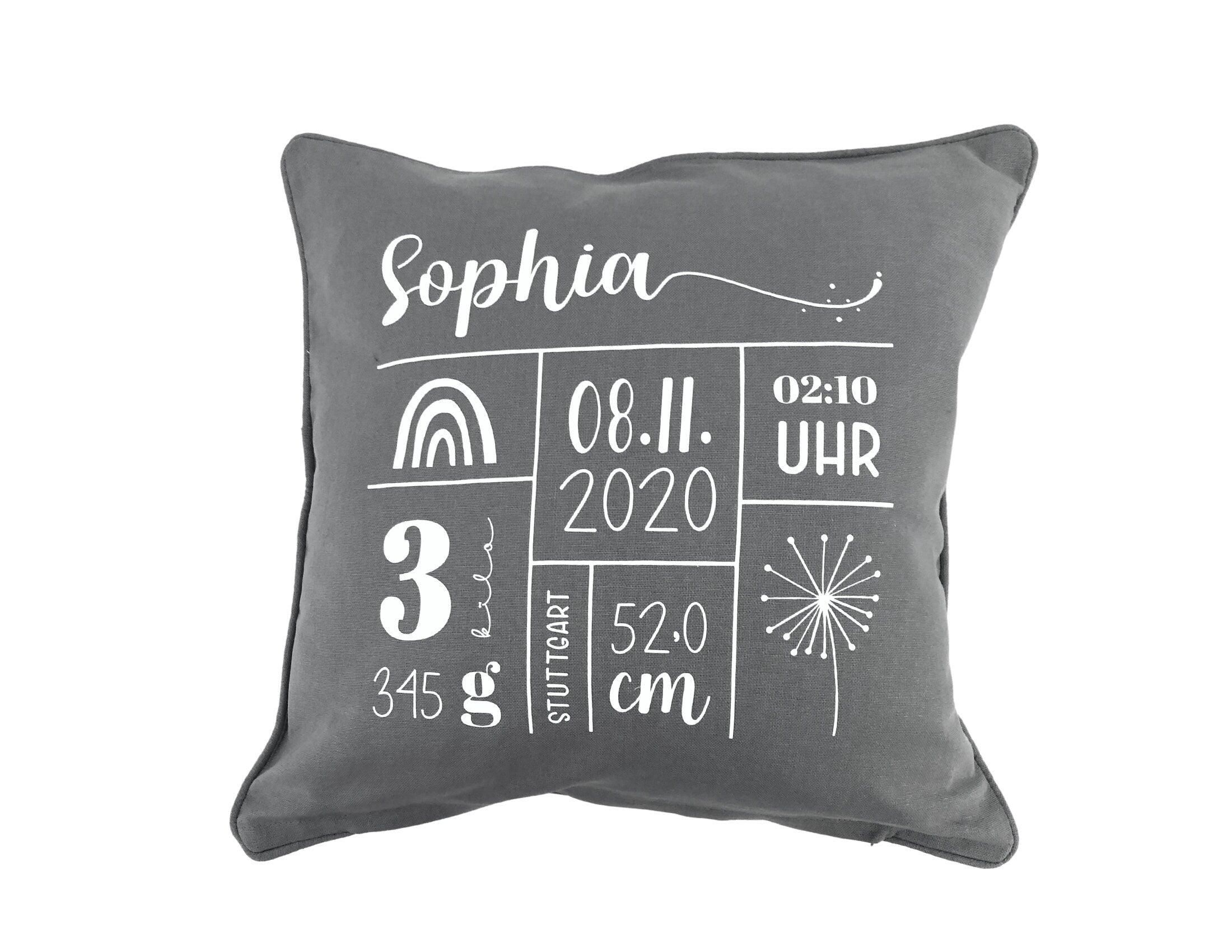 Kissen | Baby Geburtsdaten | Kissenbezug | Namenskissen - Roo's Gift Shop