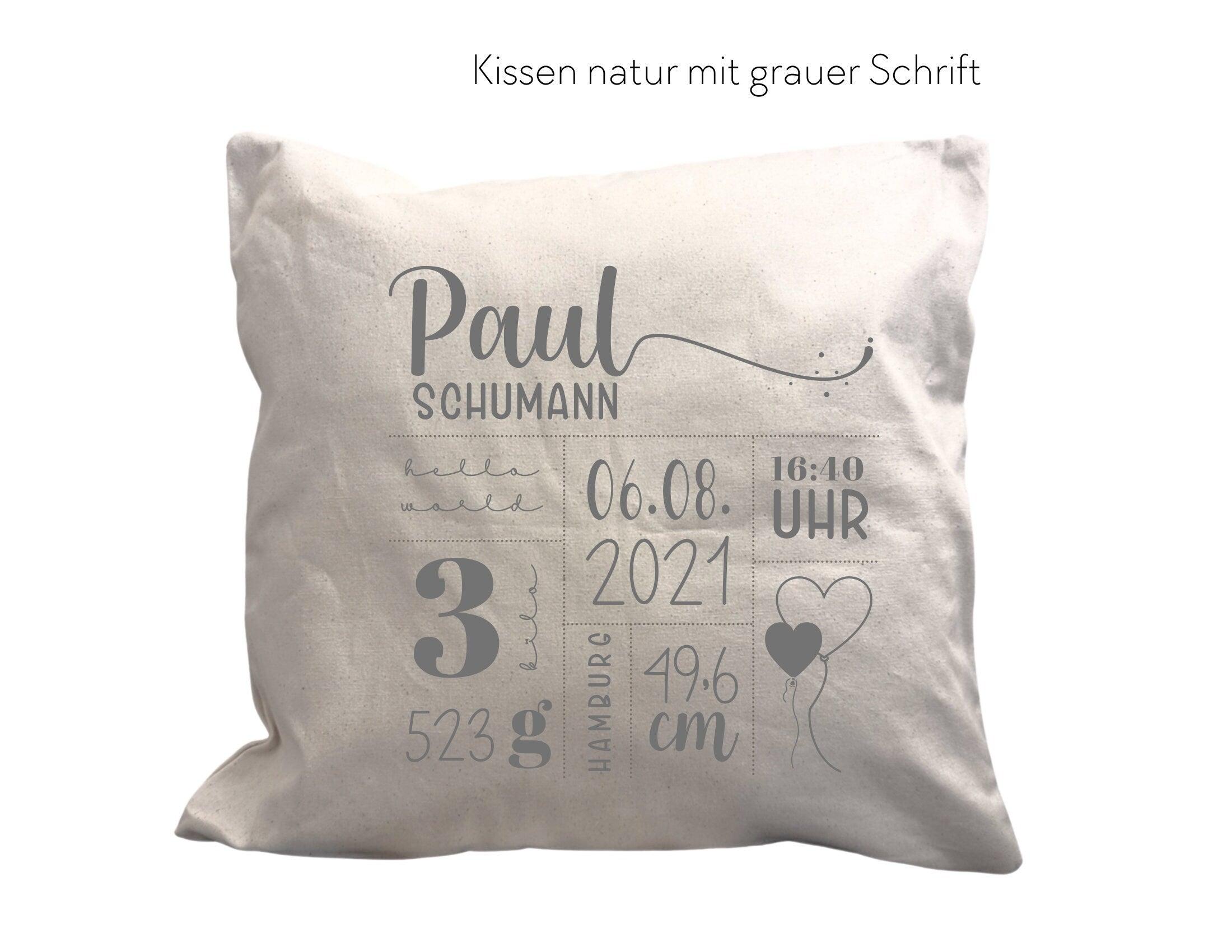 Kissen | Baby Geburtsdaten | Kissenbezug | Namenskissen - Roo's Gift Shop