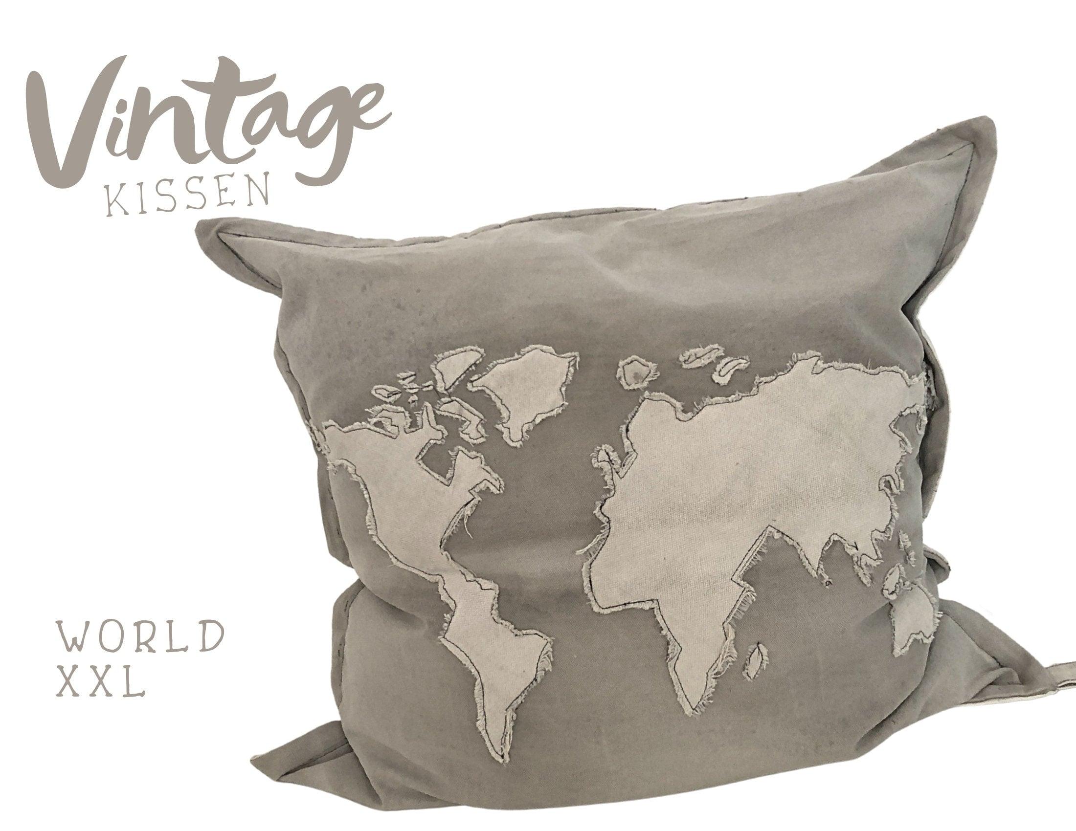 Kissen | Weltkarte | inkl. Füllung | XXL | hellgrau - Roo's Gift Shop
