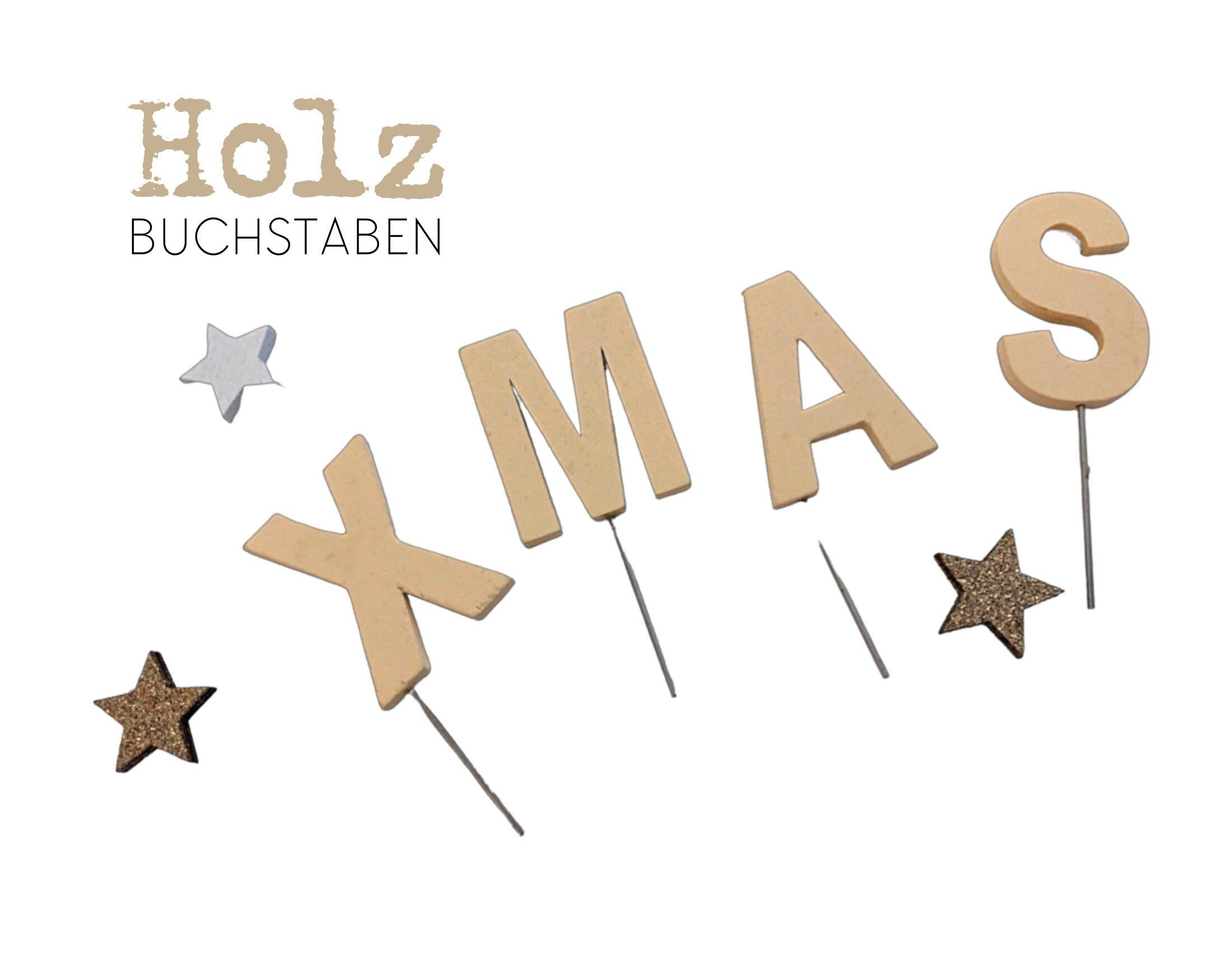 Kleine Holzbuchstaben XMAS | DIY | zum Stecken | natur oder silber - Roo's Gift Shop