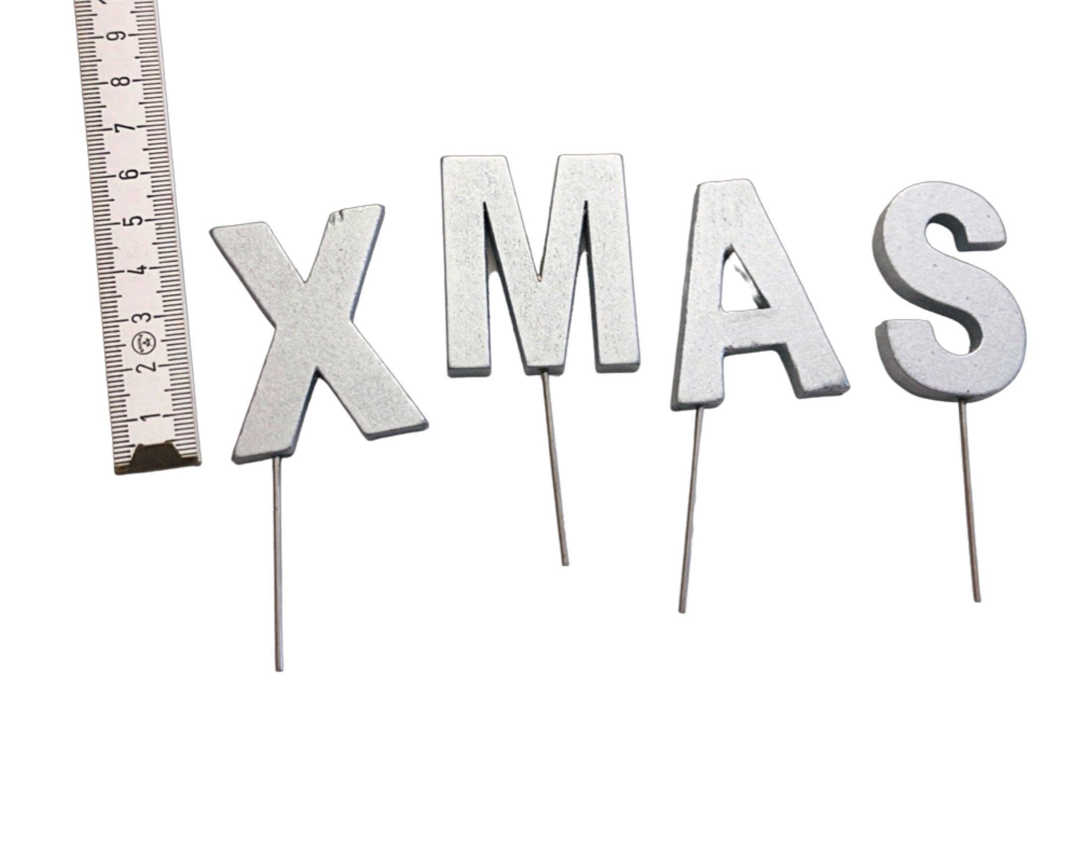 Kleine Holzbuchstaben XMAS | DIY | zum Stecken | natur oder silber - Roo's Gift Shop