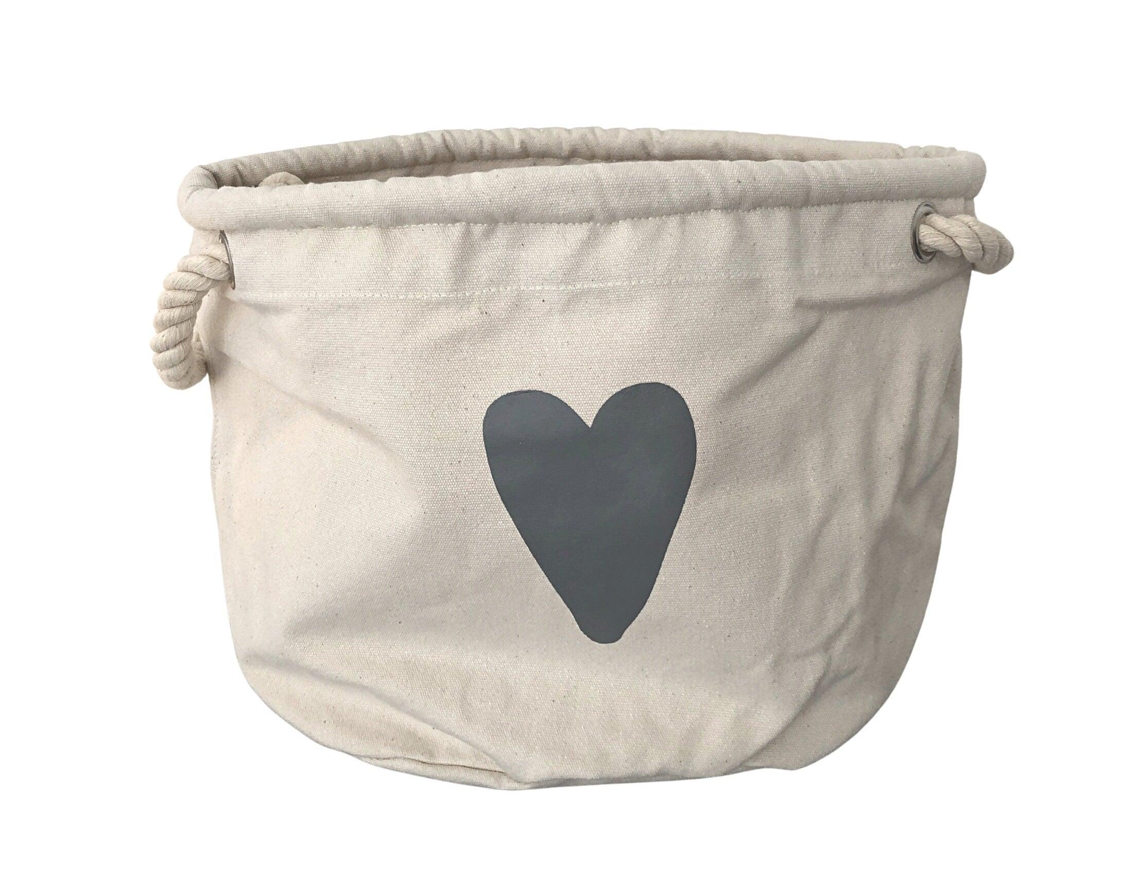 Korb aus Canvas | Aufbewahrung | Utensilo | mit grauem Herz - Roo's Gift Shop