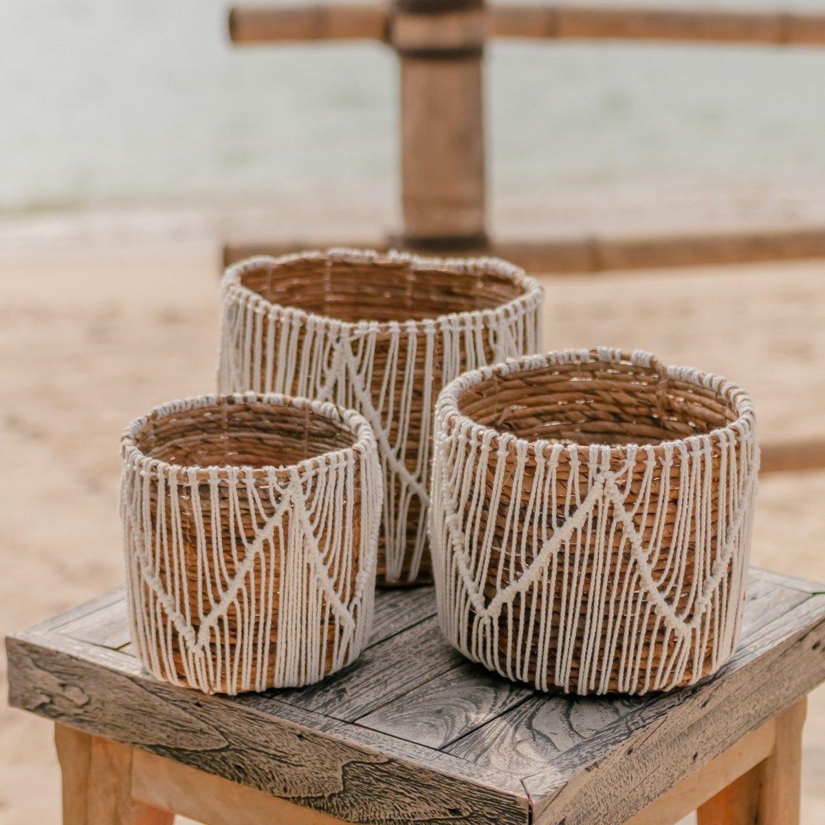 Korb aus Seegras ORIS | Runder Blumenkorb Boho - Roo's Gift Shop