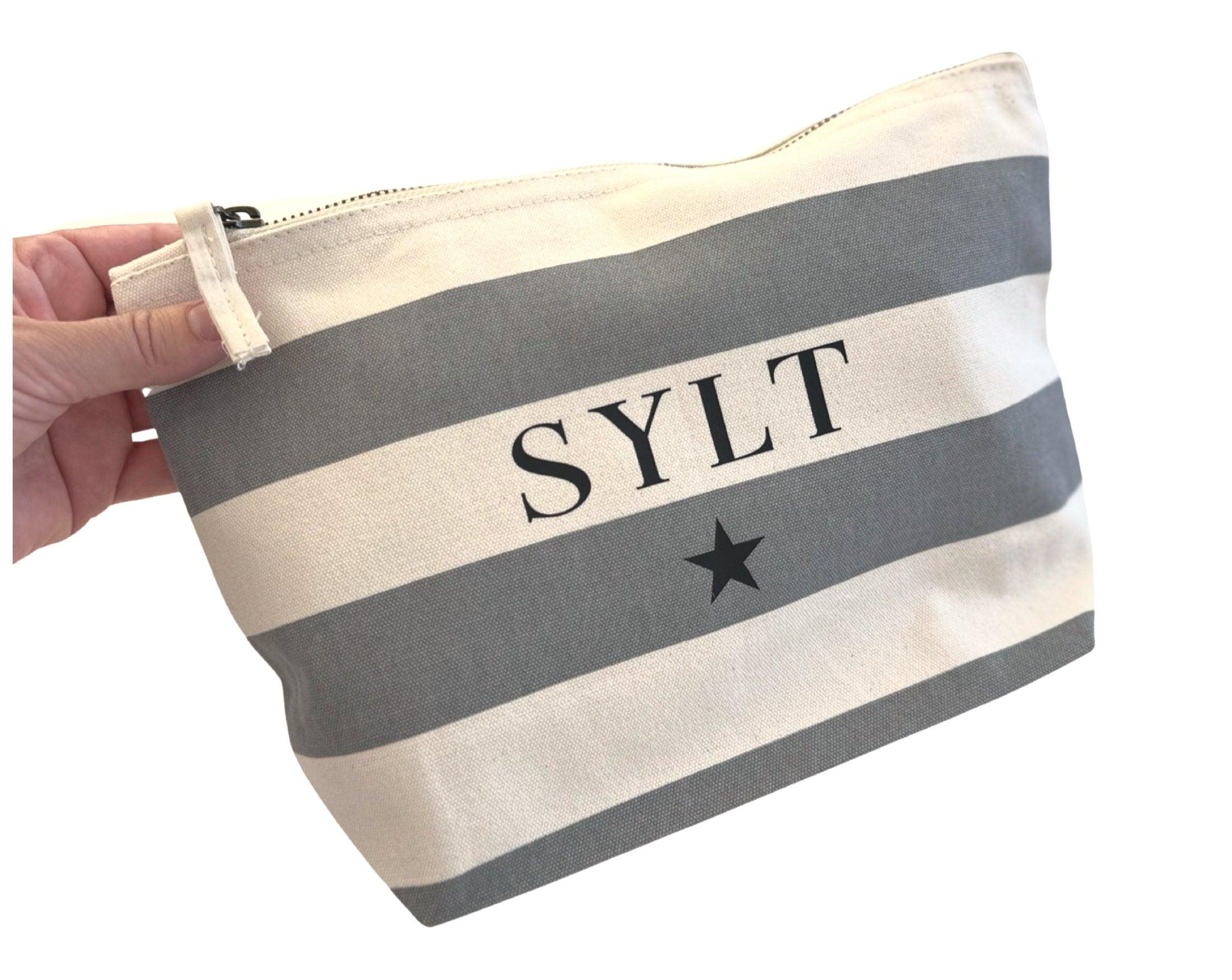 Kosmetiktasche | gestreift grau | SYLT - Roo's Gift Shop